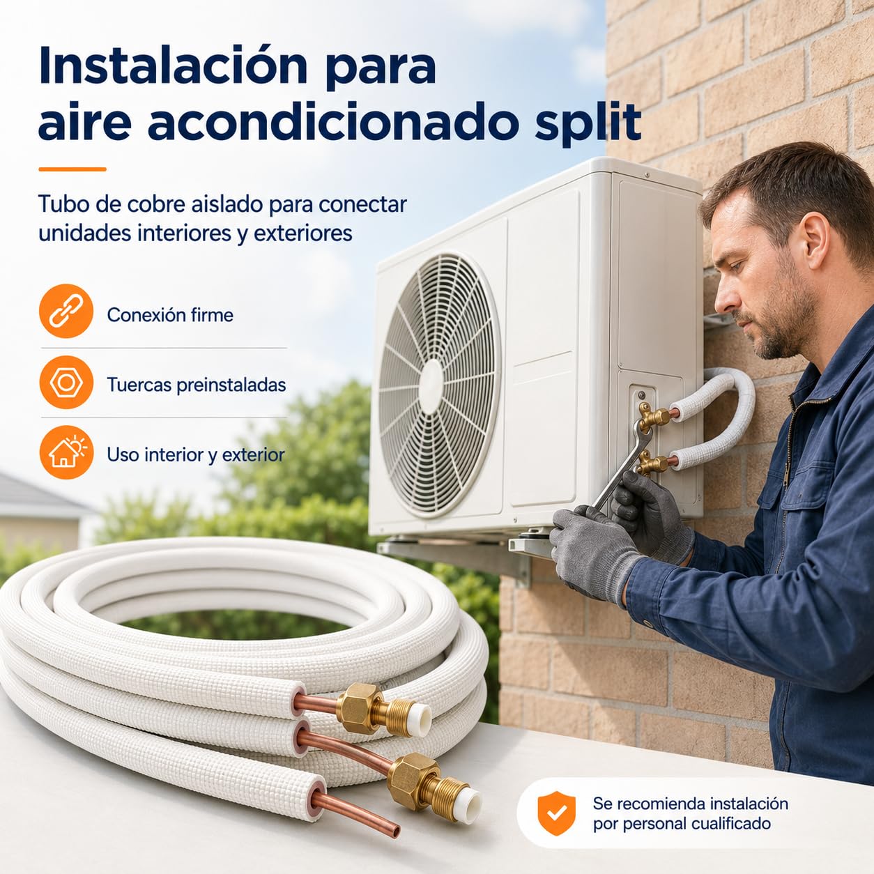 Kit de Tubería de Cobre Aislada para Aire Acondicionado Split, 1/4" y 3/8", Compatible con R32, R410A y R407C, Tubo Frigorífico con Tuercas (300, Centímetros)