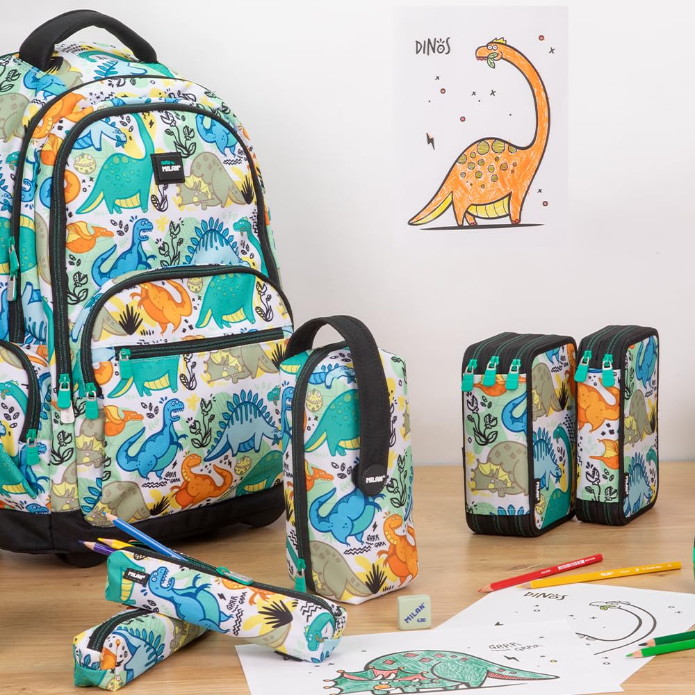 MILAN® Federmäppchen mit 3 Etagen und speziellem Inhalt der Dinos-Serie, verschieden