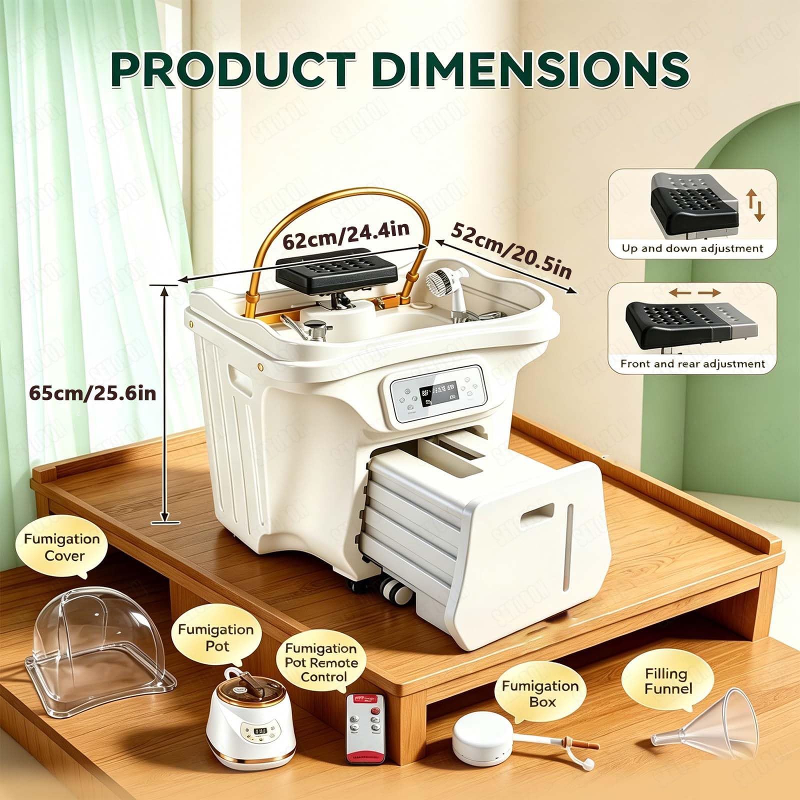 Head Spa Equipment - Ergonomic Shampoo Bowl With Fumigation, Variable-Height Circulation, 3000w Energy Efficient Design, 30l Waste Removable Tank For Barber Shops, Refreshes Hair