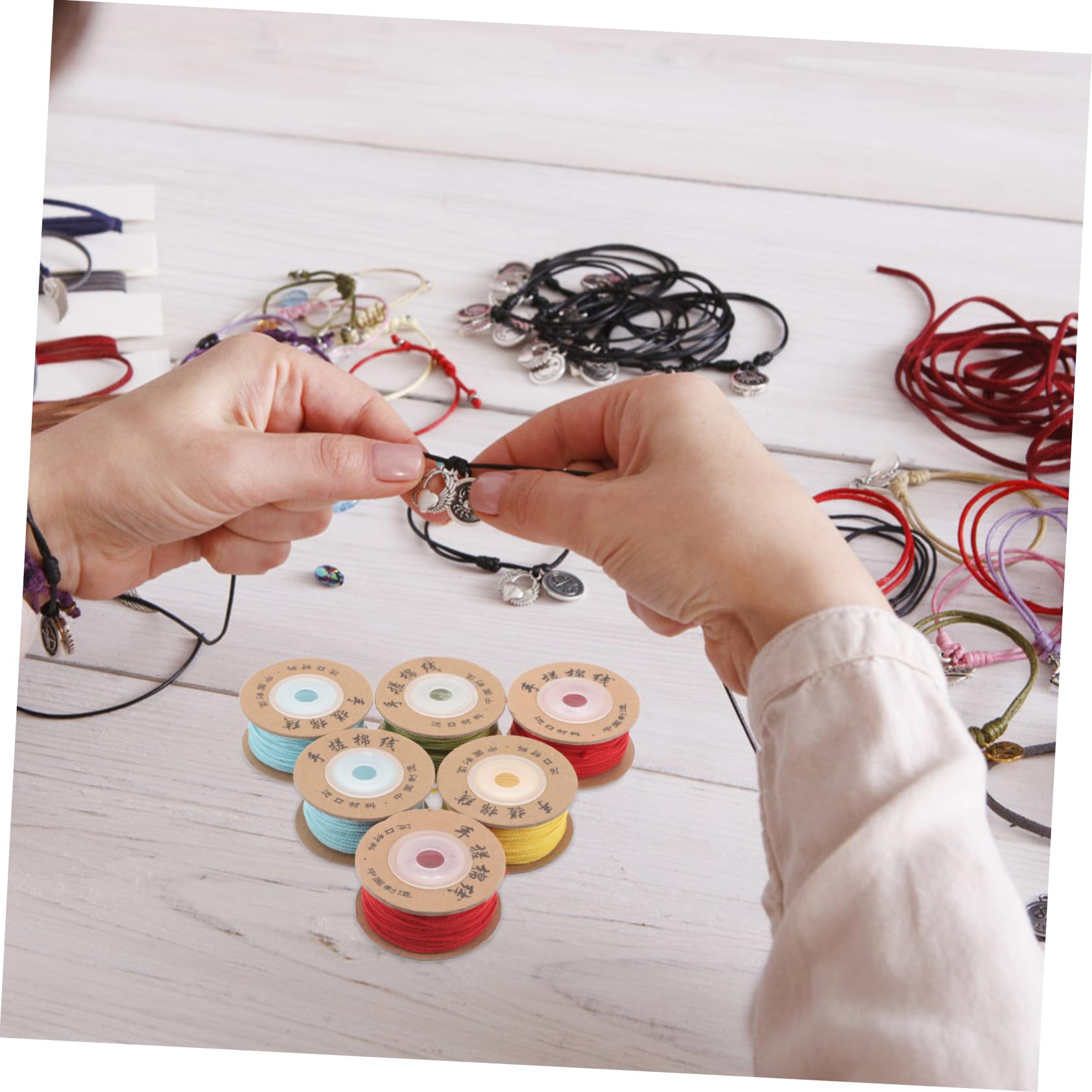 Kisangel 12piezas Cuerda Trenzada de Algodón Hilo para Cuentas Cordón para Pulseras Cuentas para Macramé y Fabricación de Joyas Color Natural Unidades