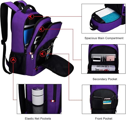 Miniatura 3 de Mochila de viaje para mujer, mochila escolar para laptop de 15.6 pulgadas, mochila escolar para niñas con ranura de carga USB, antirrobo, mochila