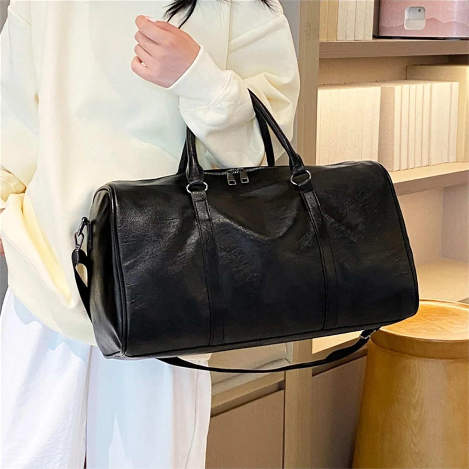 Große Leder-Fitness-Umhängetasche für Herren Sport Gym Tasche Leder Trocken Nass Taschen Männer Frauen Training for Schuhe Fitness Schulter Lagerung Gepäck(Light Brown)