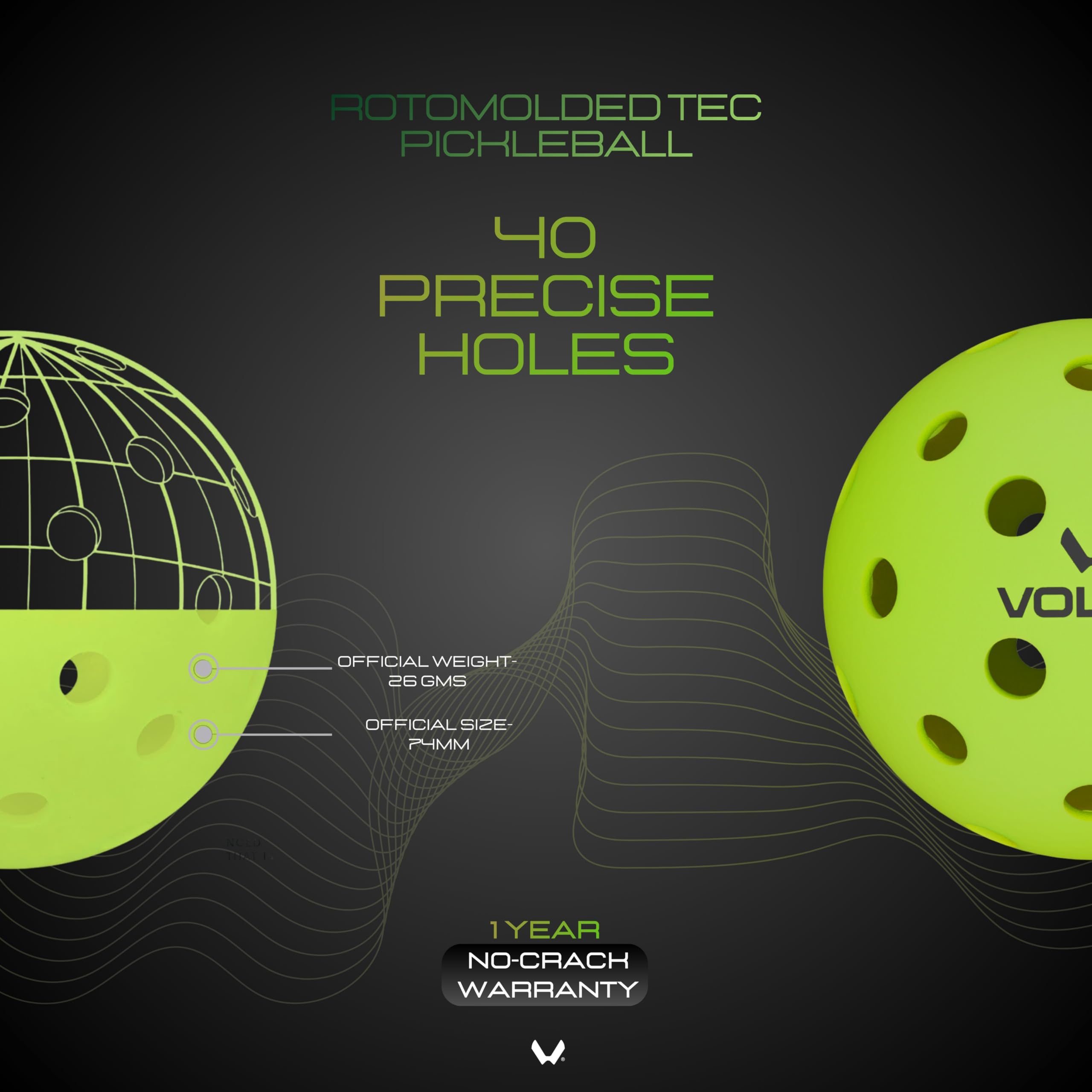 VOLTIK Roto X1 Outdoor Pickleballs – USAPA Tournament Standard Balls – 40-Hole Rotomolded One-Piece Construction for Extreme Durability – Neon High-Visibility – 1-Year No-Crack Warranty (Pack of 4) 1