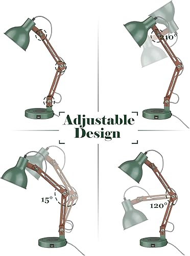 Miniatura 5 de ELYONA Lámpara de escritorio LED con cargador inalámbrico, luz de lectura de madera de Sapele con puerto de carga USB C, lámpara de mesa con brazo