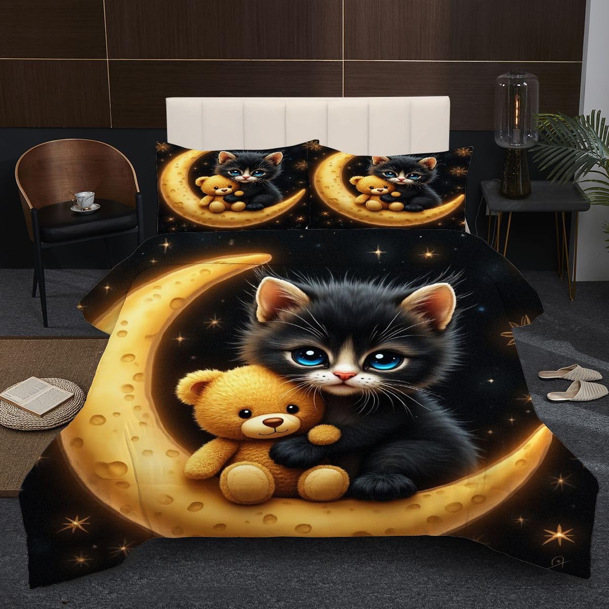 Pojedyncza kołdra 135 x 200 zwierząt kota, oddychająca pościel 135 x 200 cm na 4 pory roku, super miękka i oddychająca mikrofibra zestaw poszewek na kołdrę + 2 poszewki na poduszki D70