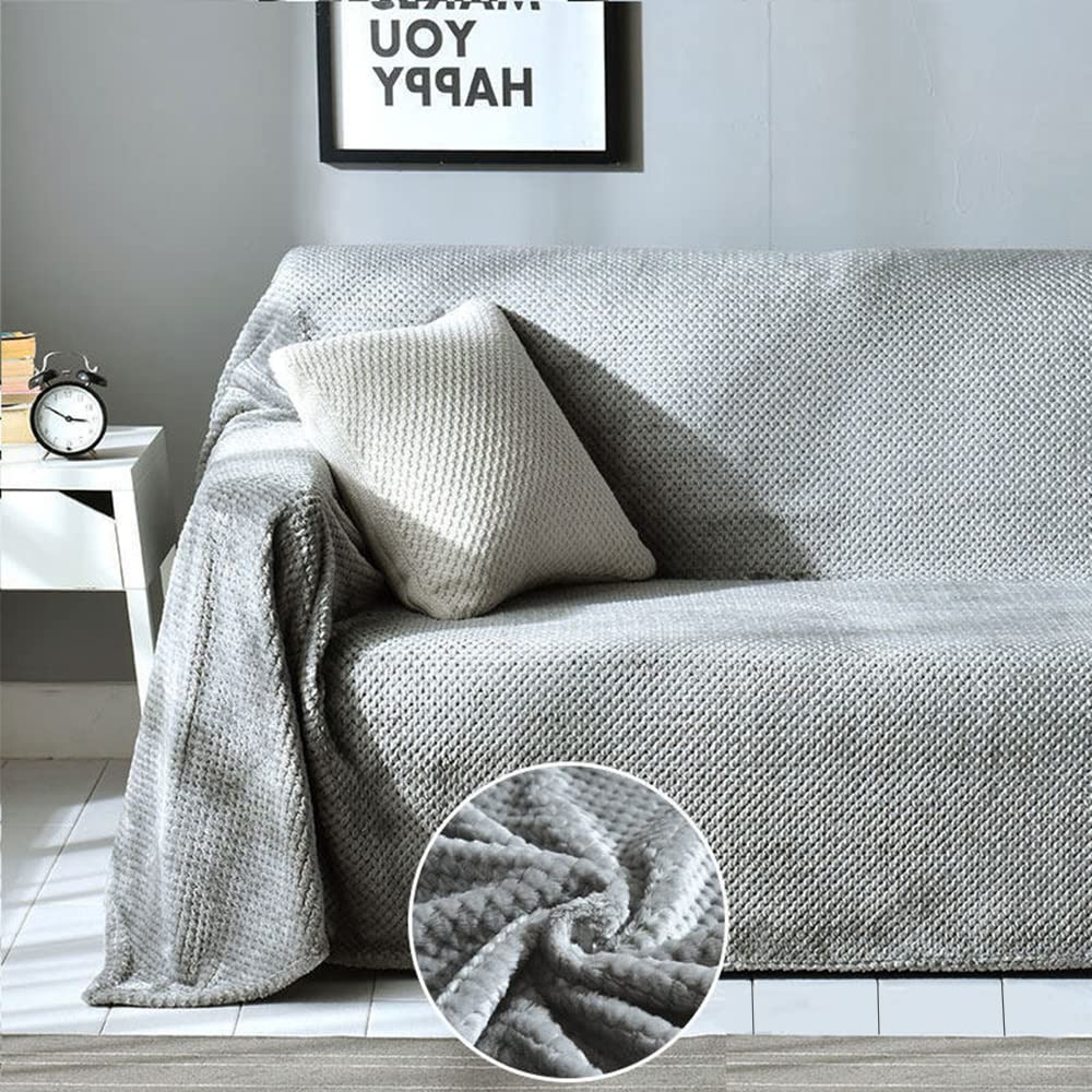 WYJHNLBEDC Sofa Throw Blanket, Cuddly Blanket, Fluffy Warm Blanket, Fleece Blanket, Bedspread/Bed Throw/Dog Blanket, Washable, Sofa Protection, Dog Cat, 200 x 360 cm for Sofa 4-Seater, Light Grey