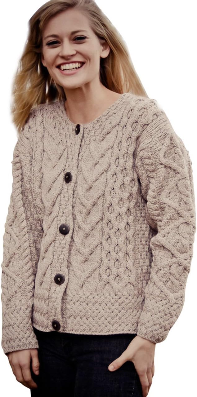 Carraig DonnWomen's Irish Merino Wool Cardigan Beige Large