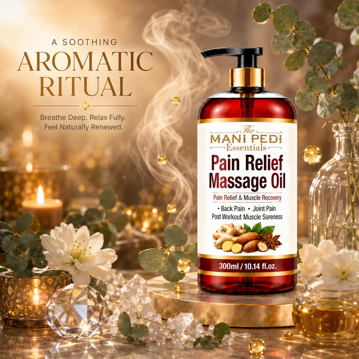 TMPE Pain Relief Massage Oil For Joint & Back Pain, Muscle Soreness & Post Workout Recovery. With Natural Healing Of Ginger, Turmeric & Clove Oils. Non-Sticky Texture - 300Ml 1