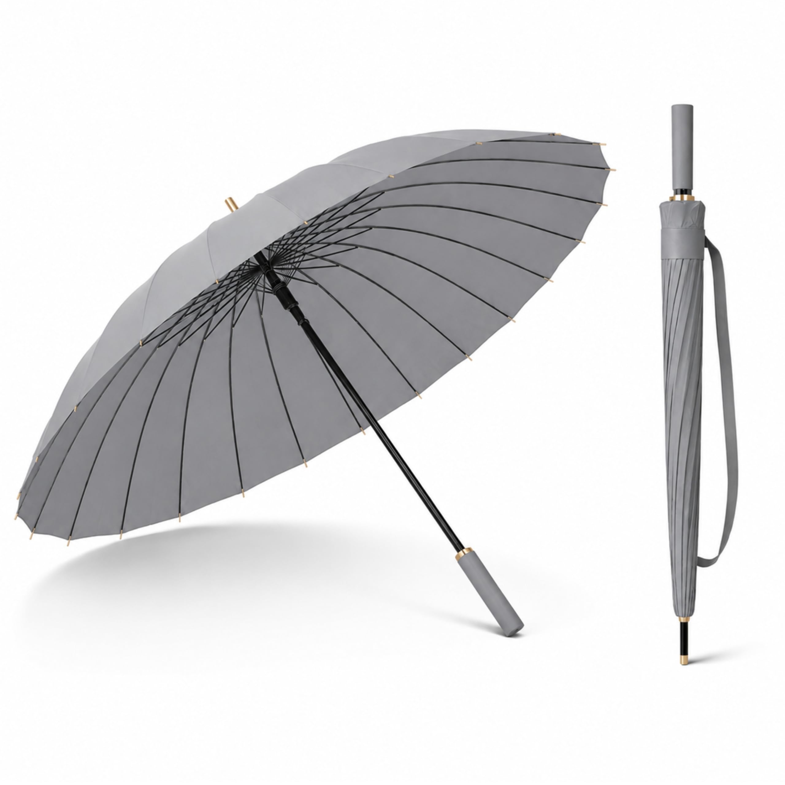 rvka Extra Large 24 Ribs Golf Umbrella, Automatic Open Long Handle Straight Umbrella for Men & Women, Heavy Duty Windproof Waterproof Double Canopy Rain Umbrella 1pc (GREY)-picture-17