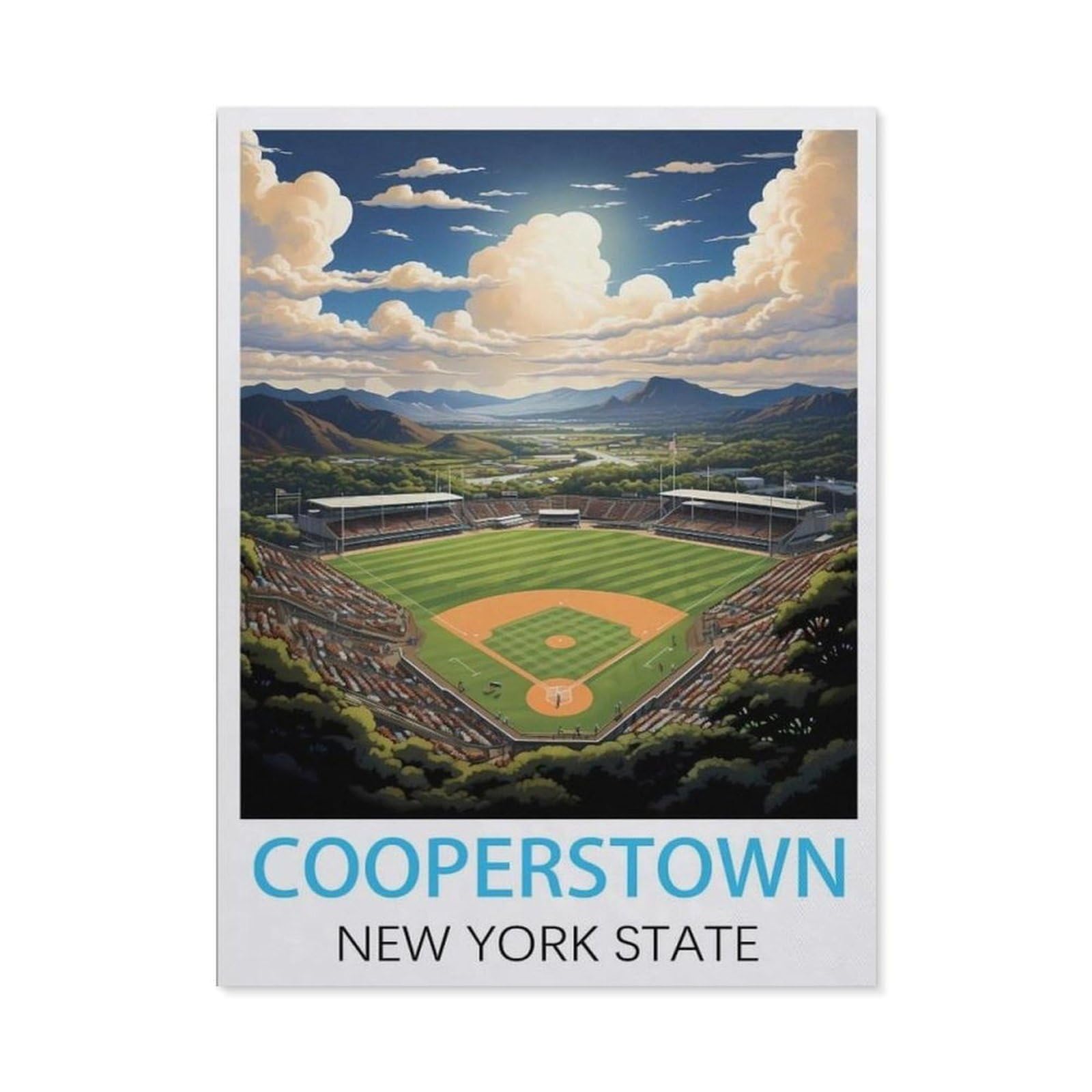 BEAYODKP 5D Diamond Painting Set for Adults and Children，Cooperstown New York State Vintage Travel Poster，DIY Diamond Crystal Rhinestone Embroidery Painting（40 x 50 cm/15.74 x 19.68 inches）-BZ4