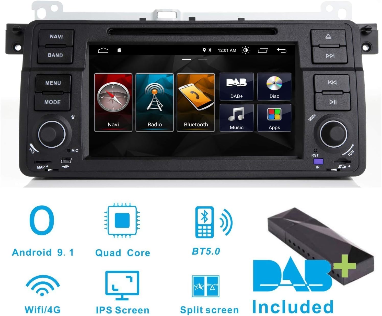 Android 8.1 Car Stereo Radio DAB+(Included) for BMW E46 3er M3 320 325 Rover75 MG ZT 9Inch Touch screen GPS Navigation Sat Nav/CANBUS/IPS panel/Multi-touch Screen/Bluetooth/WIFI/4G/RDS/SWC/AUX