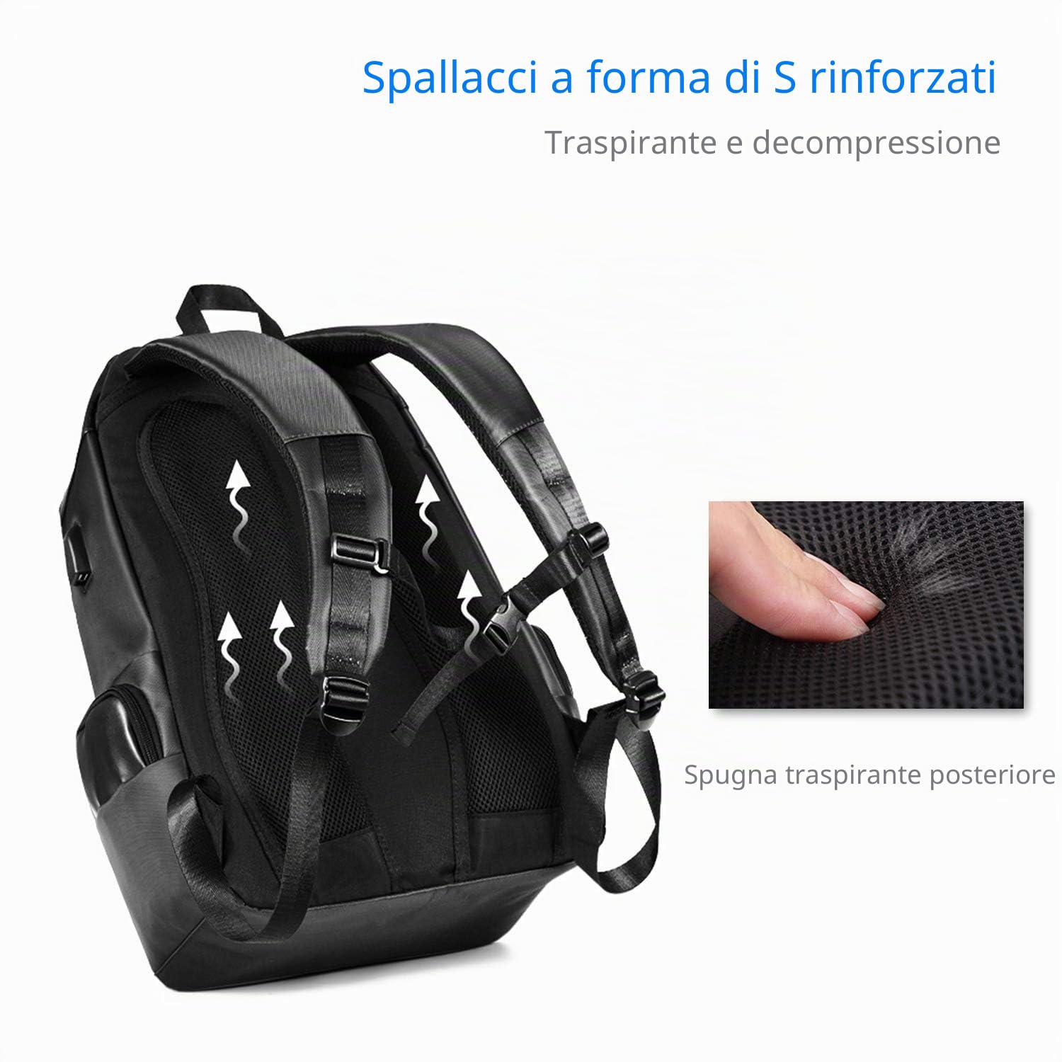 FANDARE Zaino Unisex con Porta USB - Borsa per Computer 15.6 Pollici, Universitaria da Scuola e Lavoro, Impermeabile Poliestere Nero