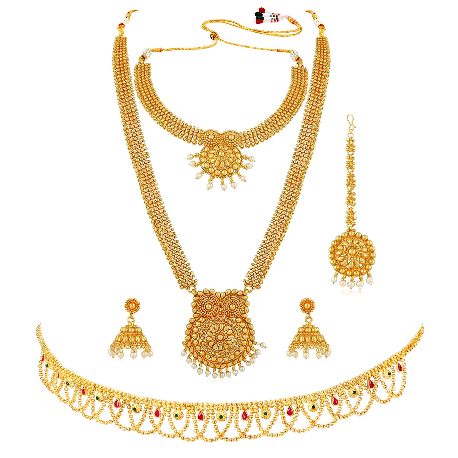 Combo of Golden Bridal Jewellery Set with Adjustable Waist Belt Kamar Bandh Gift for Women|Mothers Day Gifts for Mom-image-29