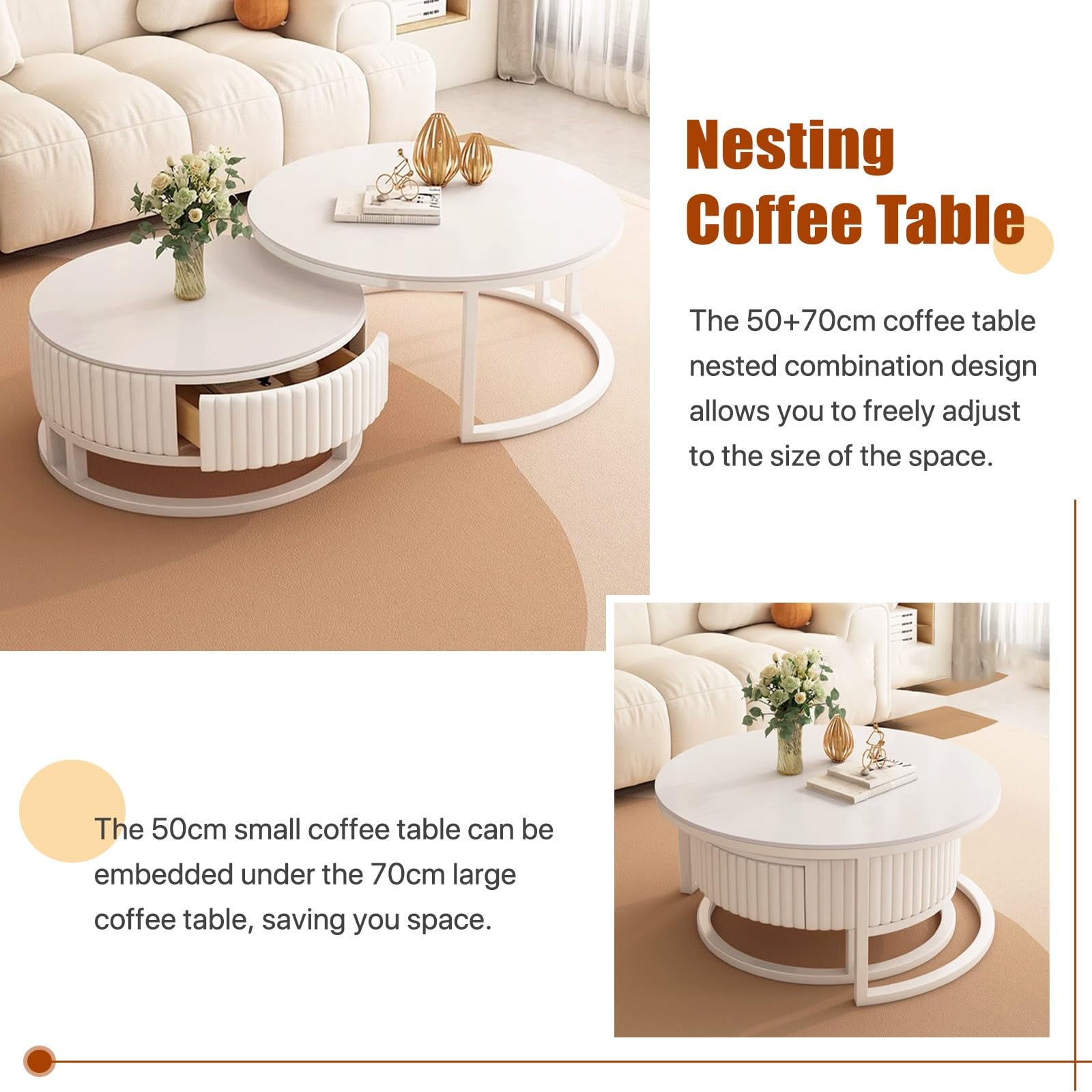 Salontafel Carrara set van 2 rond marmer composiet - wit kopen