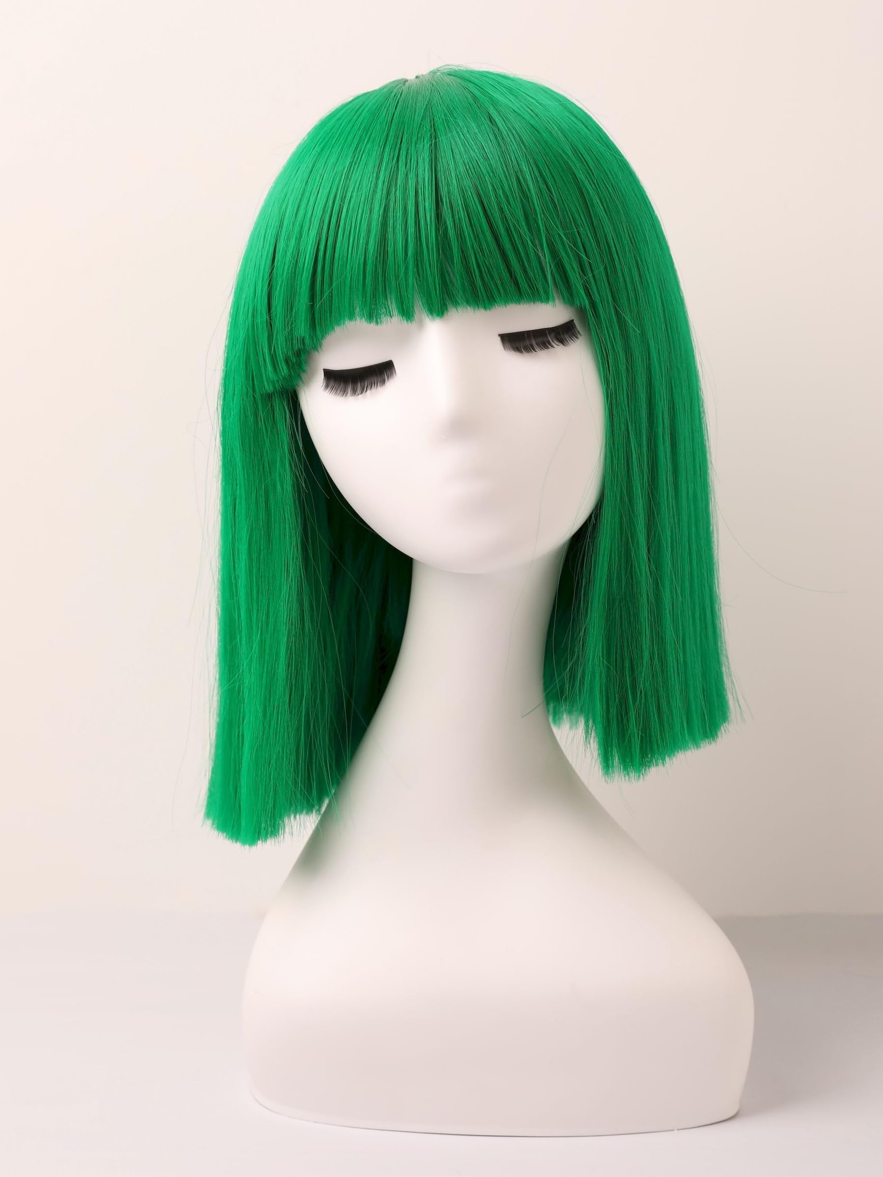 Prettyland Event Ladies Bob Straight Bangs Wig Medium Length Short Straight Heat Resistant Wig for Show Carnival Green C733 - Image 3