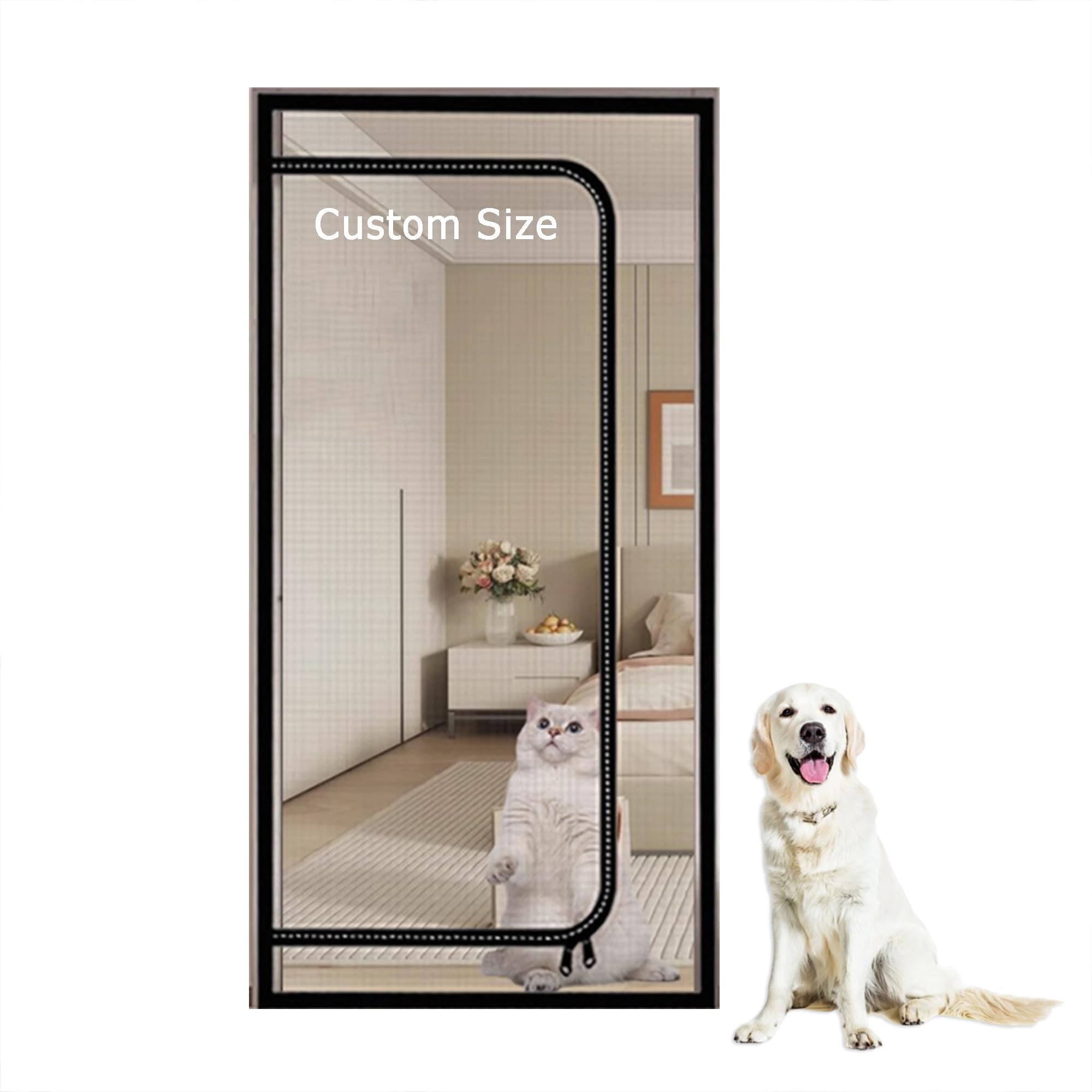 Xieminle Grey Custom Mosquito Mesh Pets Screen Door Prevent Pet Escape Door Curtains With Zipper, Fly Screen Door Insect Fly Mesh For Balcony, Bedroom, Kitchen (Custom Size)