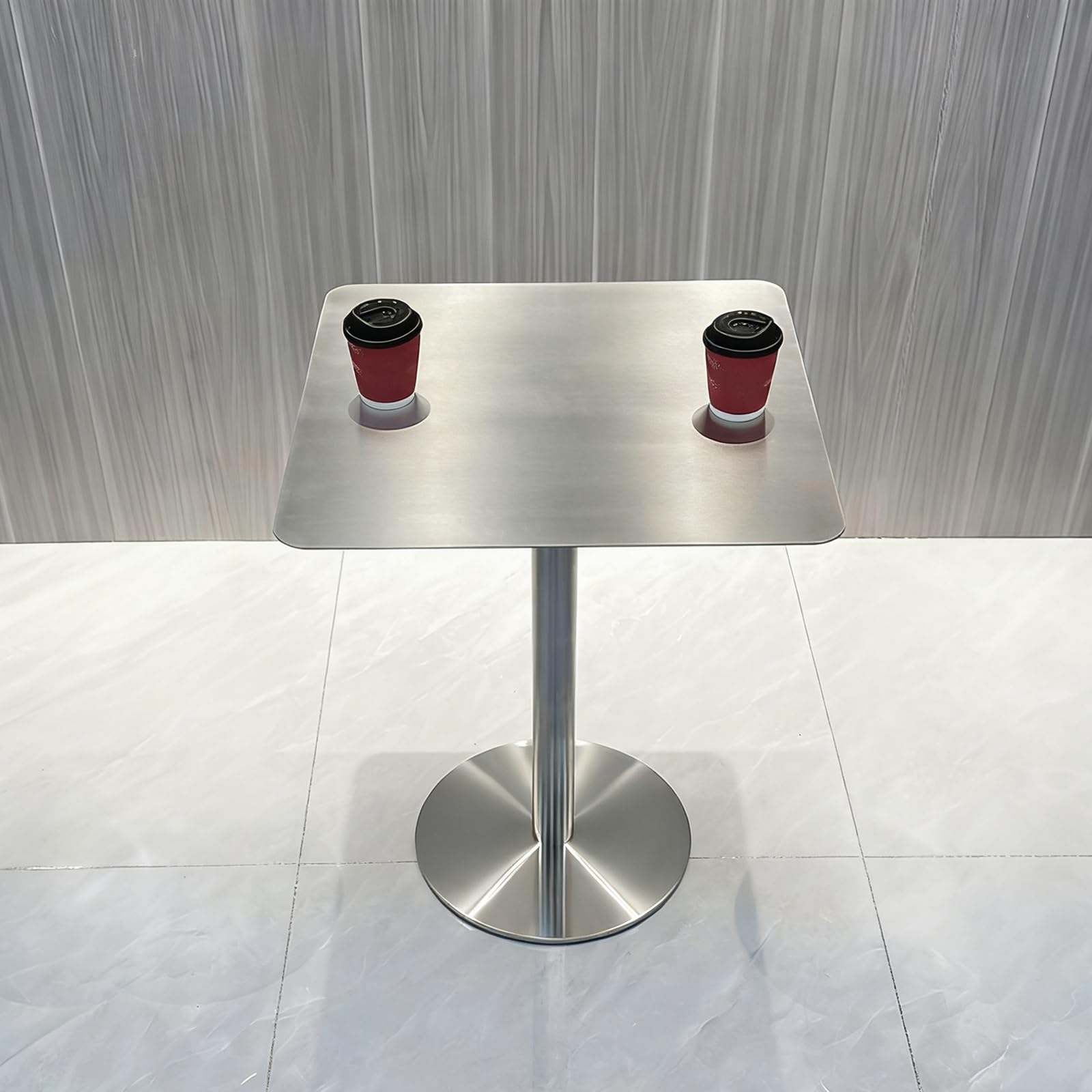 Mesa de comedor redonda de acero inoxidable de 70cm para bar y mesa auxiliar de cocina