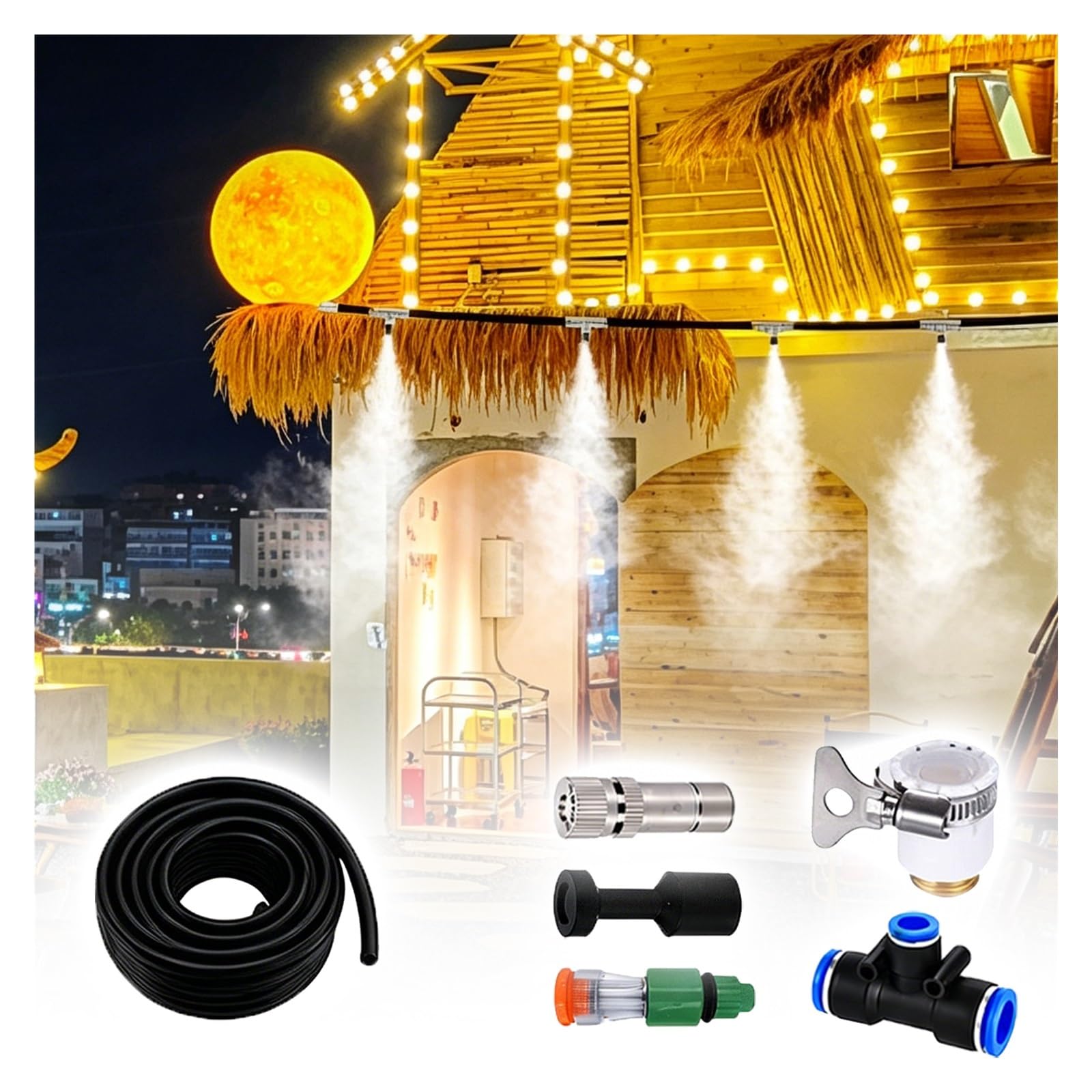 ERRULAN nebelbewässerung System Kommerzielles Wassernebel Kühl System, verstellbares Wasserfluss Sprühkit, Restaurant Bar Café Outdoor Sitzbereich Kühlung