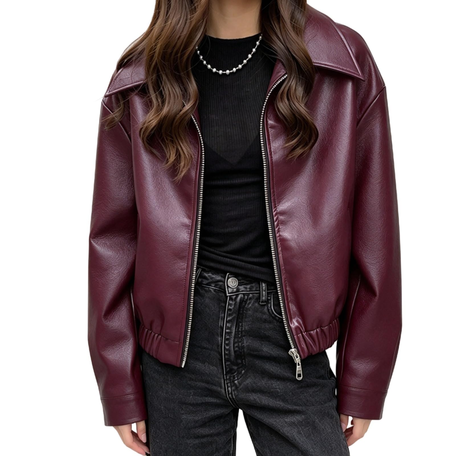 Lederjacke Damen Echtleder Ledermantel Kurz Mantel Leder Blouson Jacke