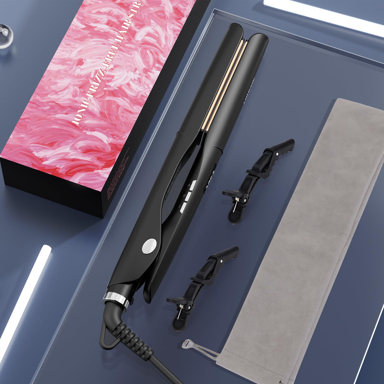 Dekuri Planchas del Pelo y Rizadora 2 en 1, Placas Lisas de Titanio, Calentamiento Rápido en 30s, Pantalla LCD 120-230℃, Plancha Pelo Iónicas para Mujeres,Negro