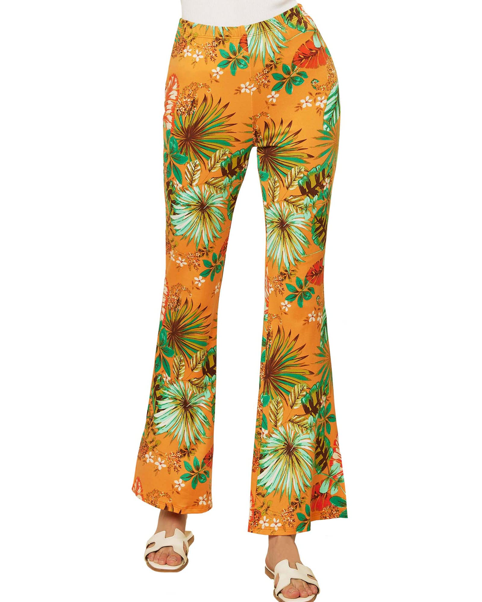 noflik Womens Elastic High Waisted Bell Bottom Flare Pants with Side Slits