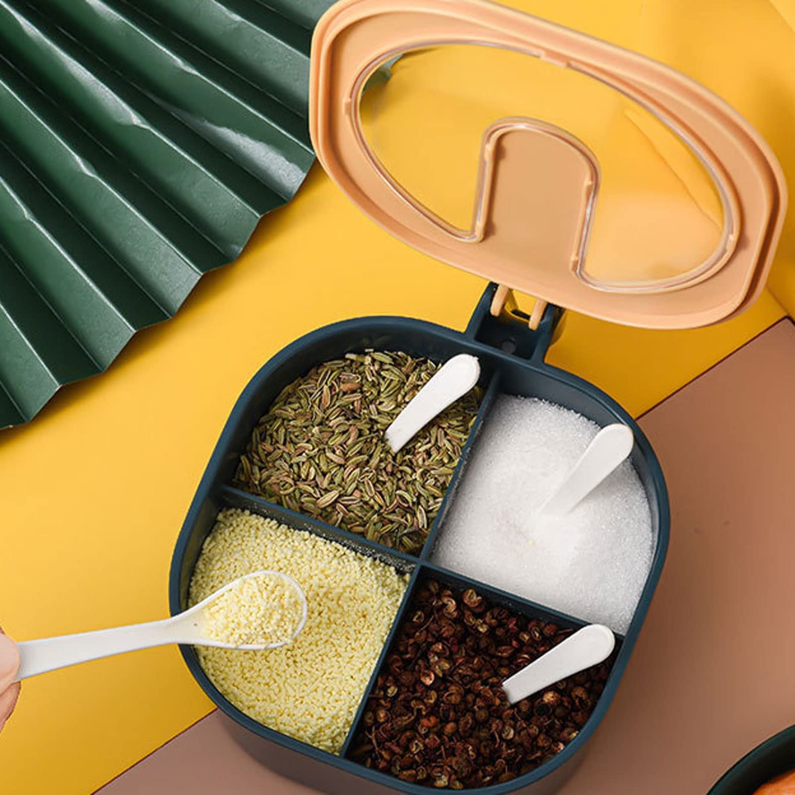 HJUGHPN スパイスジャー 4セクション キューブ 調味料ボックス