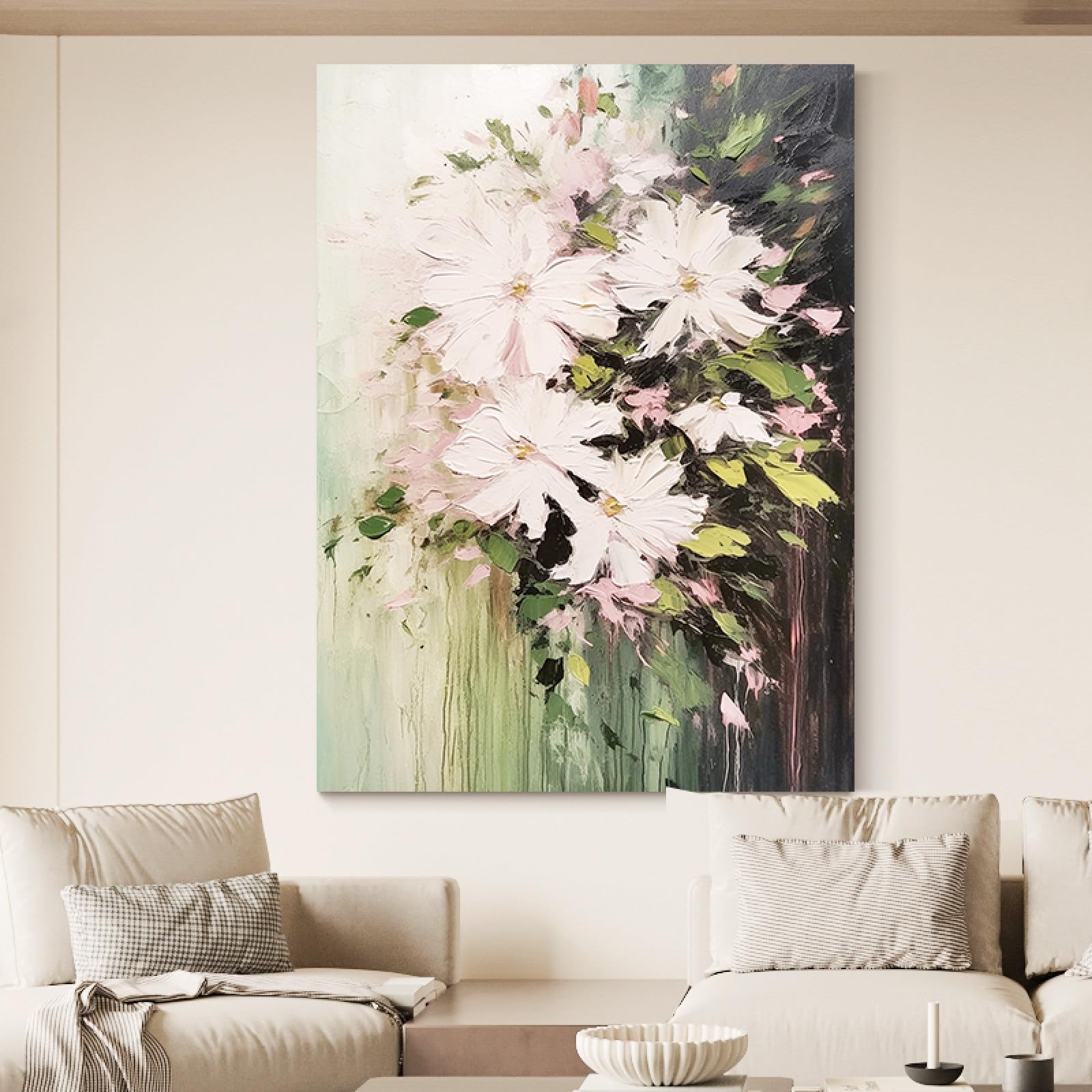Peinture à l'huile 100% faite main de fleurs abstraites sur grande toile 100x150 cm