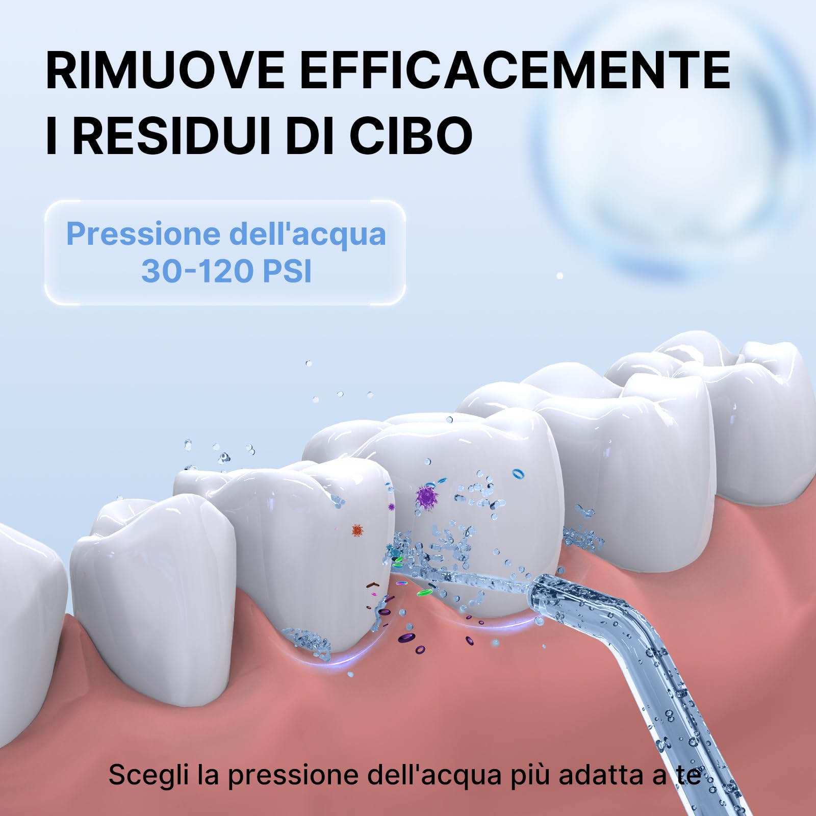 TUREWELL Idropulsore Dentale Portatile 310ML con 5 Modalità, 4 Ugelli, Irrigatore Orale Ricaricabile IPX7 Impermeabile per Casa e Viaggio, Migliora la Salute Dentale