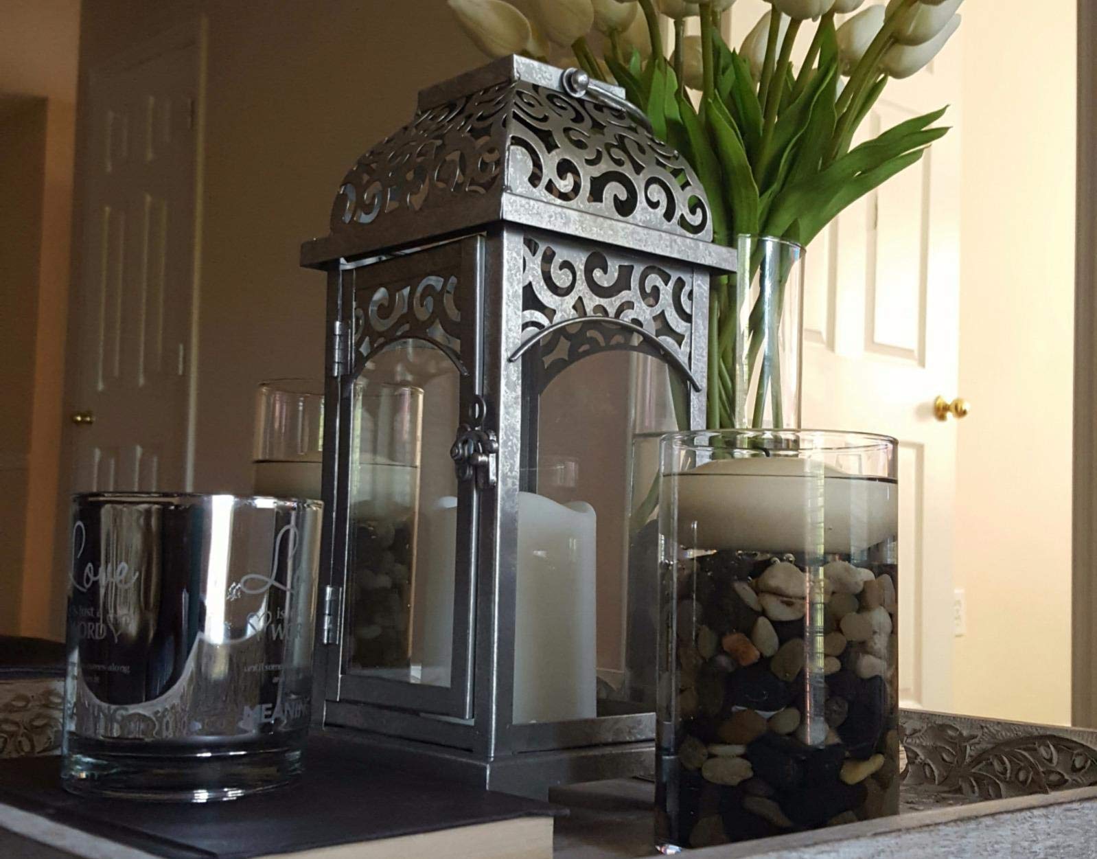 Floral Supply Online - Szklany wazon cylindryczny o wysokości 15 cm x szerokości 15 cm i broszura prowadząca kwiaty - na wesela, imprezy, dekoracje, aranżacje, kwiaty, biuro lub wystrój domu.