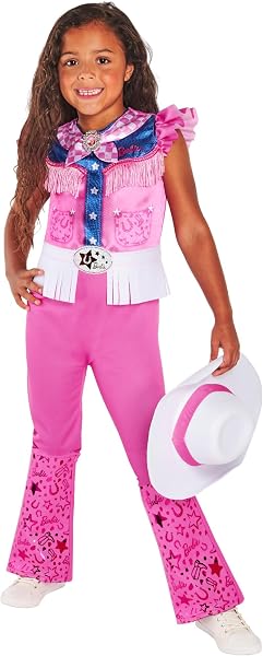 Rubies Disfraz Barbie Cowboy Clásico para niñas y niños, Jumpsuit impreso digitalmente en color rosa con sombrero, Oficial Barbie Mattel para Carnaval, Halloween, Cumpleaños, Navidad