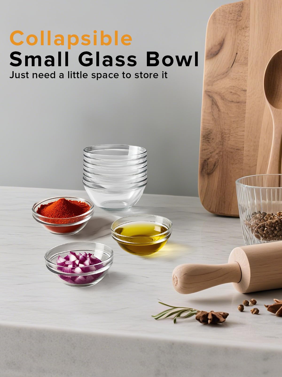 Lot De 10 Mini Bols En Verre - 80ml, Ø 7.5cm - Pour Sauces, Dips, épices, Confiture - Verre Trempé, Lavable - 8