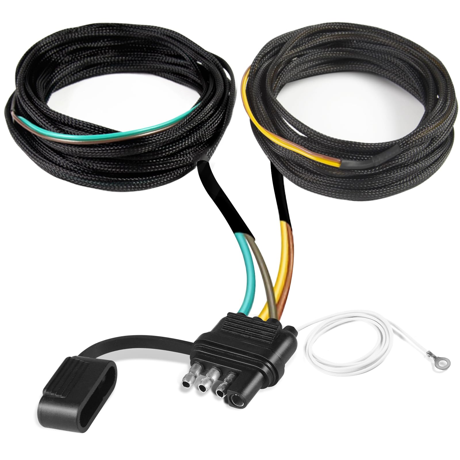 4 Pin 5 Wire Trailer Wiring Harness Kit - 22FT Nylon Protected Copper Wire Trailer Light Wiring With Waterproof Cover