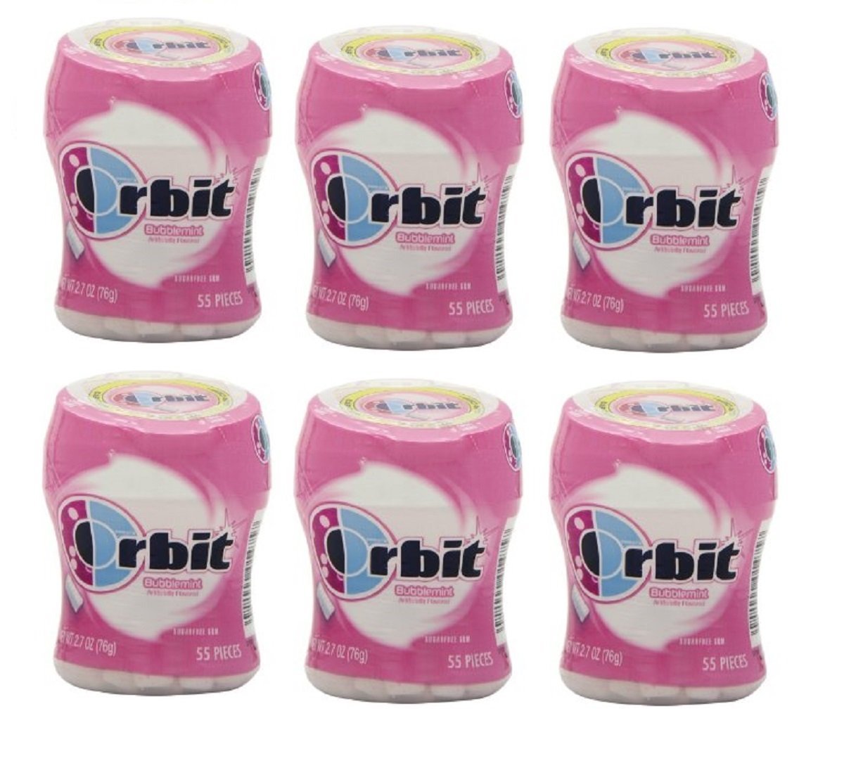 Orbit Bubblemint Artificial Flavored Sugar Free Gum CAR CUP - 6 X 55 Piece Bottles (330 Pieces Total)