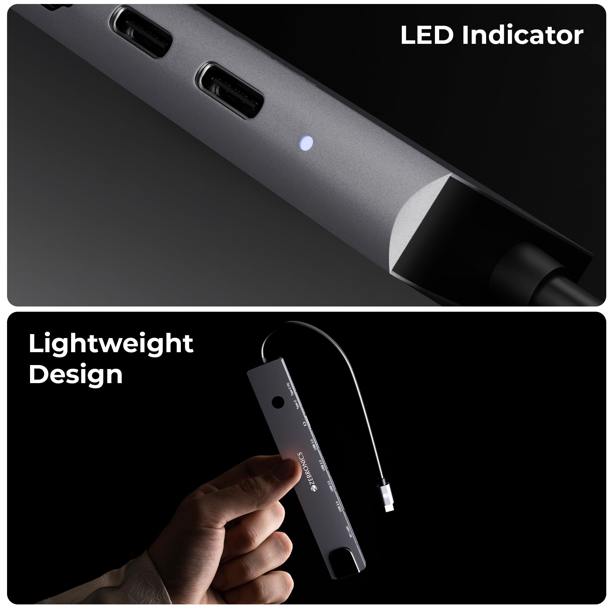 Zebronics 10-in-1 Type-C Multiport Hub, 100W PD Support, 5Gbps Data Transfer, HDMI 1.4 (4K@30Hz) with On/Off Button, USB 3.0, RJ45, SD, mSD, Metal Body, LED Indicator (CT101 Plus) — Amazon image 8