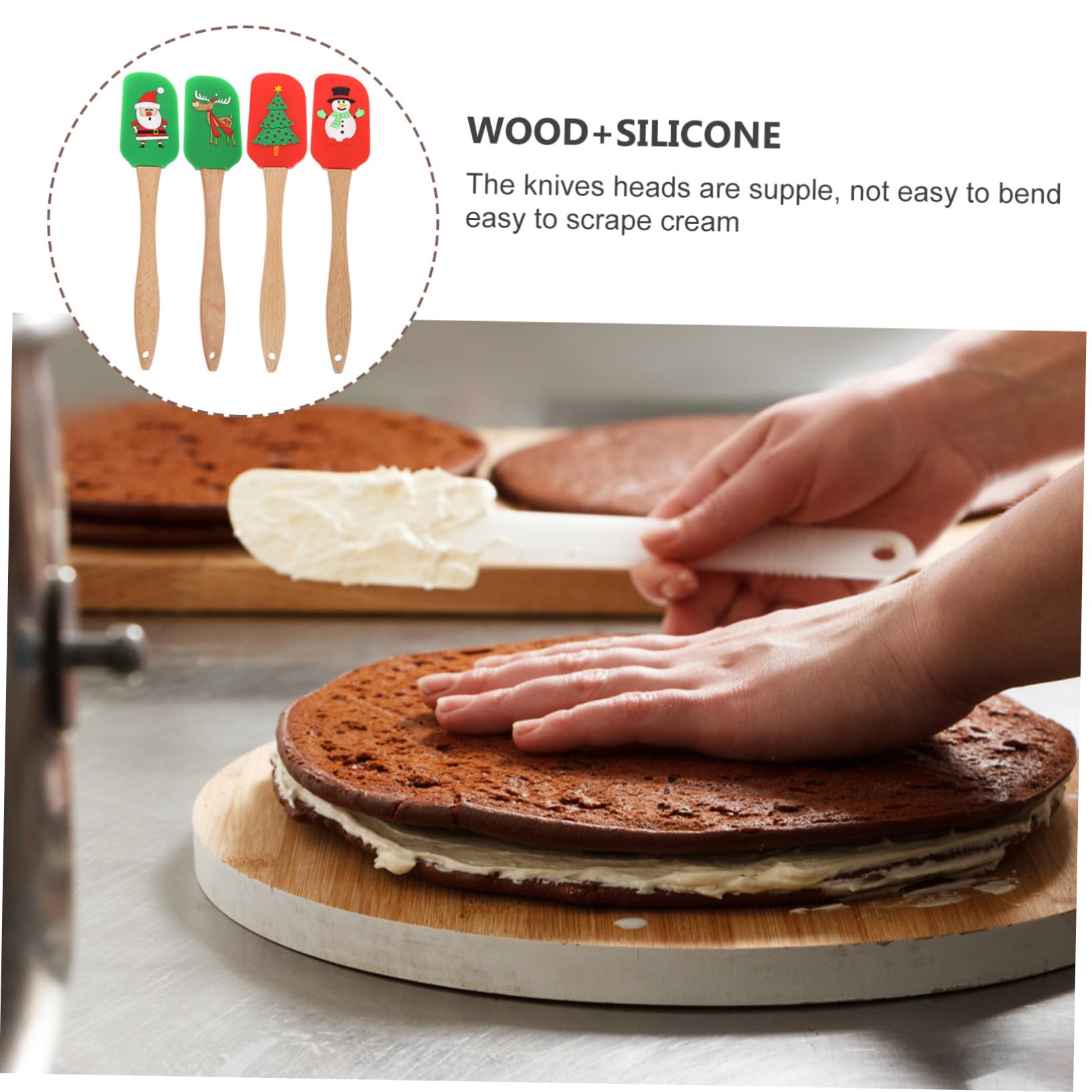 4piezas Espátula De Silicona Para Repostería Mango De Herramientas De Cocina De Diseño Navideño Raspadores De Crema Antiadherentes y Reutilizables Para Mezclar y Decorar