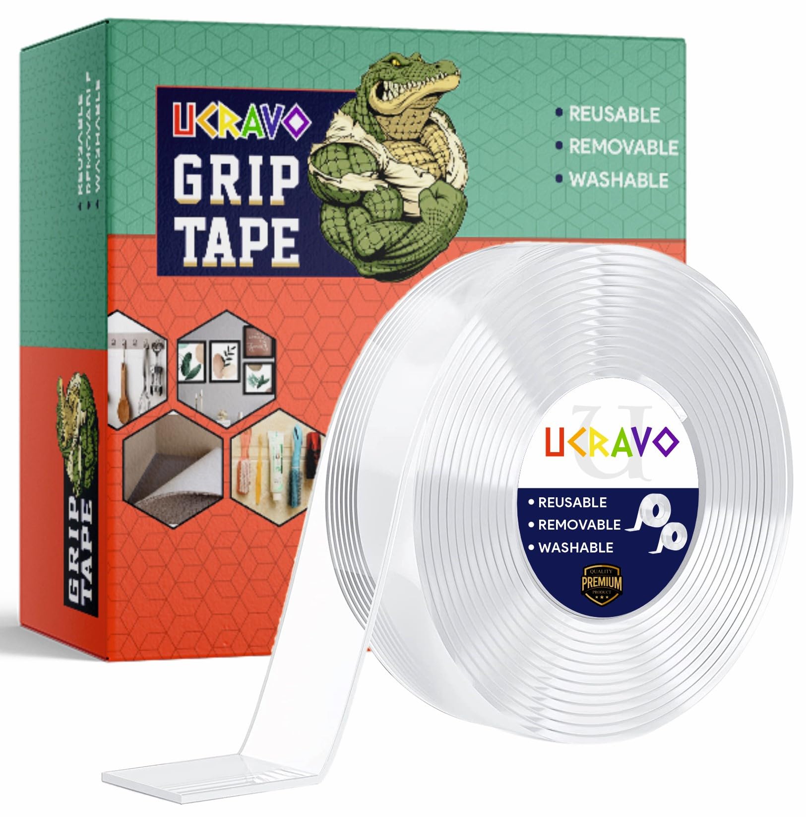 UCRAVO Double Sided Tape Heavy Duty - Multipurpose Removable Traceless Mounting Adhesive Tape for Walls,Washable Reusable Strong Sticky Strips Grip Tape