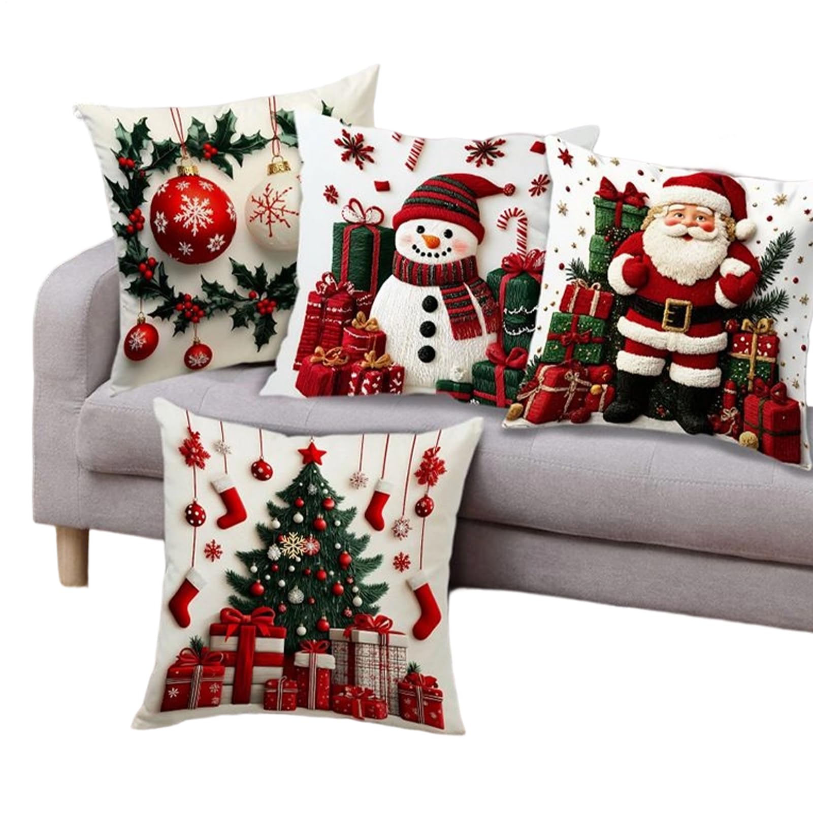 Cojines navideños 45x45 cm en pack de 4 fundas decorativas para el sofá del hogar