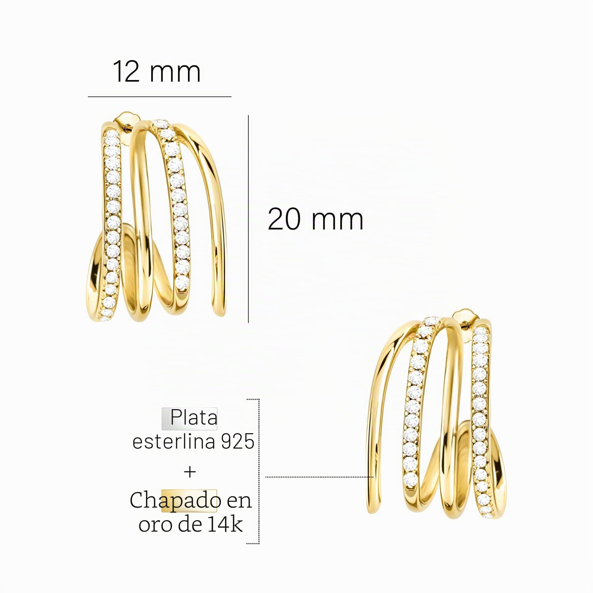 SOFIA MILANI - Pendientes para Mujeres en Plata de Ley 925 - con Circonitas - Pendiente de Botón de Geometría
