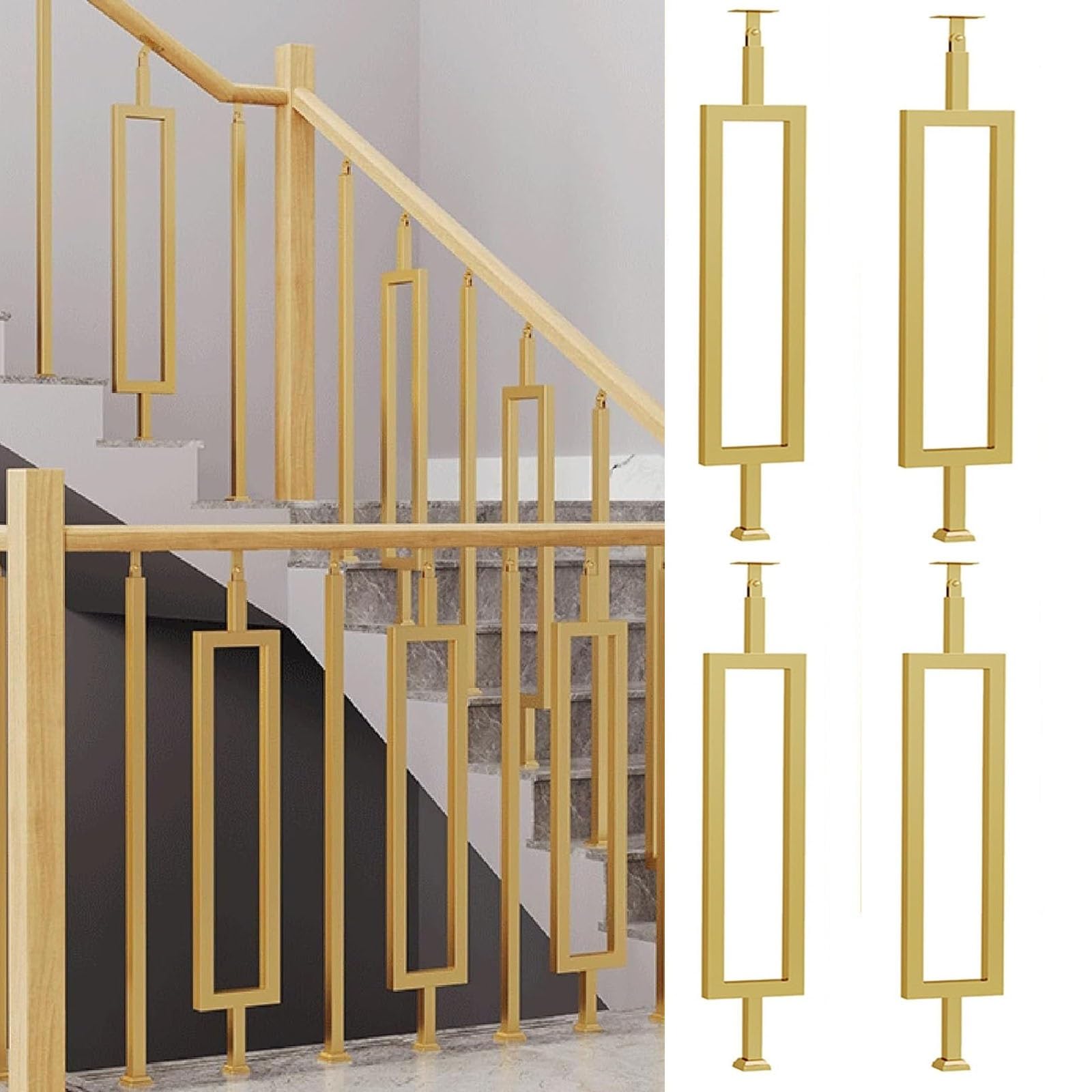 Adjustable Iron Stair Railing - Rectangular il with Non-Slip Support, Safe Stair Banister, Forged Iron Guardrail for Stairs