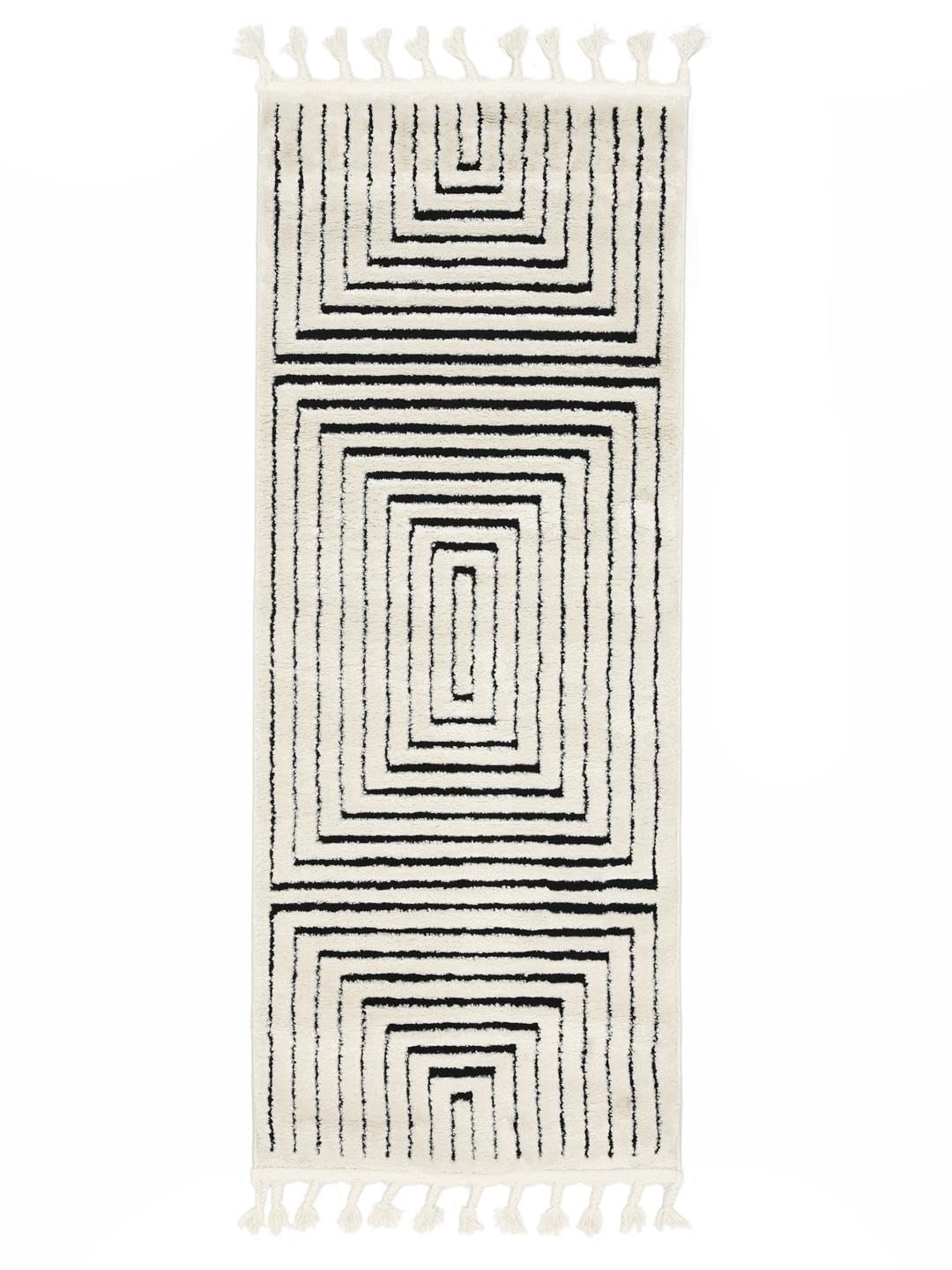RugVista Larache, Dywan, Nowoczesne, 80 x 200 cm, Prostokąt, Wysoki, Czyścić wyłącznie chemicznie, oeko_tex_100, Kremowa biel/Czarny