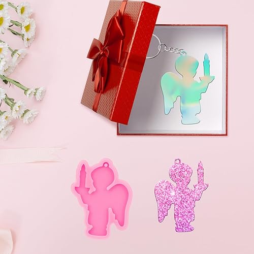 Miniatura 4 de Angel Wings Molde de silicona brillante de Angel Boy para llaveros de bricolaje, adorno colgante, molde de resina epoxi, fabricación de joyas de