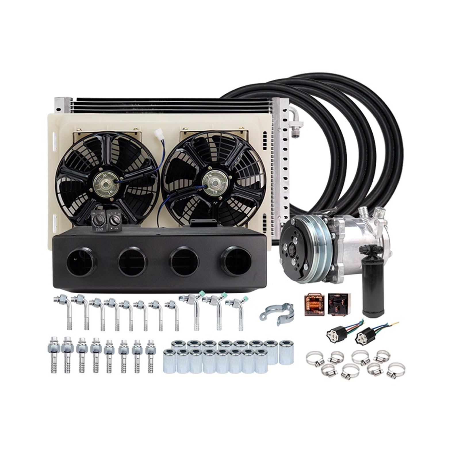 CVFRDD RV Air Conditioner, Universal Automotive 12V 24V A/C Air Conditioning Kit， For Truck Minibus Van Tractor Digger RV Excavator AC Parts(12V Single Cool)