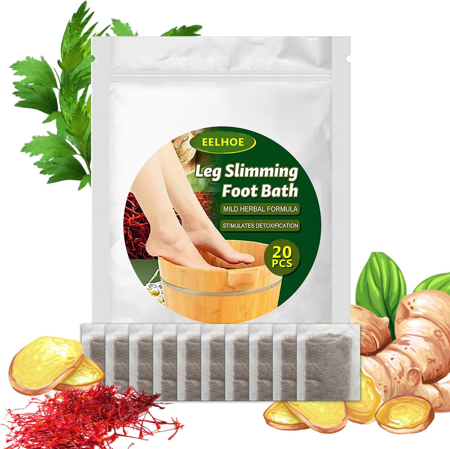 20Pcs Lymphatic Drainage Ginger Foot Soak,Natural Mugwort Herb Foot Soak,Leg Slimming Foot Bath,Foot Reflexology Spa Relax Massage For Women Men