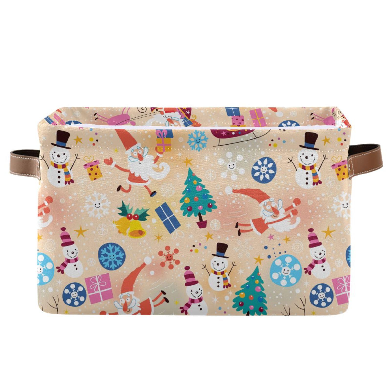 ZAZYXTJ Christmas Snowman Storage Basket for Shelves Foldable Open Storage Bin Waterproof PE Coating Closet Organizer with Handles for Home Office