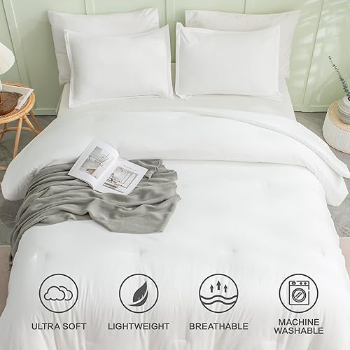 Miniatura 3 de Andency Juego de edredón blanco tamaño matrimonial, juego de edredón bohemio para cama de tamaño matrimonial, juego de ropa de cama de 3 piezas