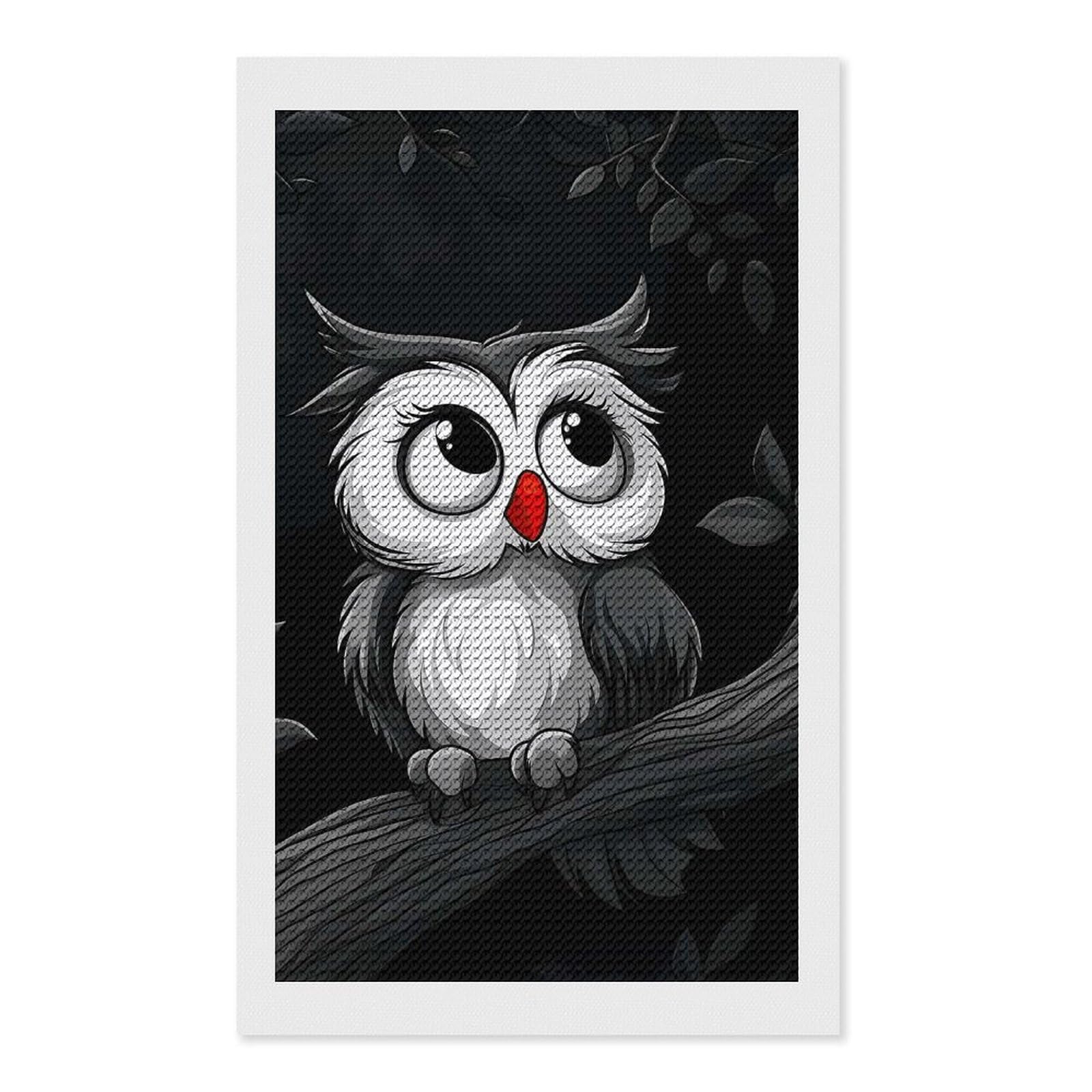 Junmoney Cute Cartoon Owl Diamond Painting Canvas Set 12"x20", Full Kit Included, Calming Craft to Unwind, Farmhouse Decor, Christmas Gift