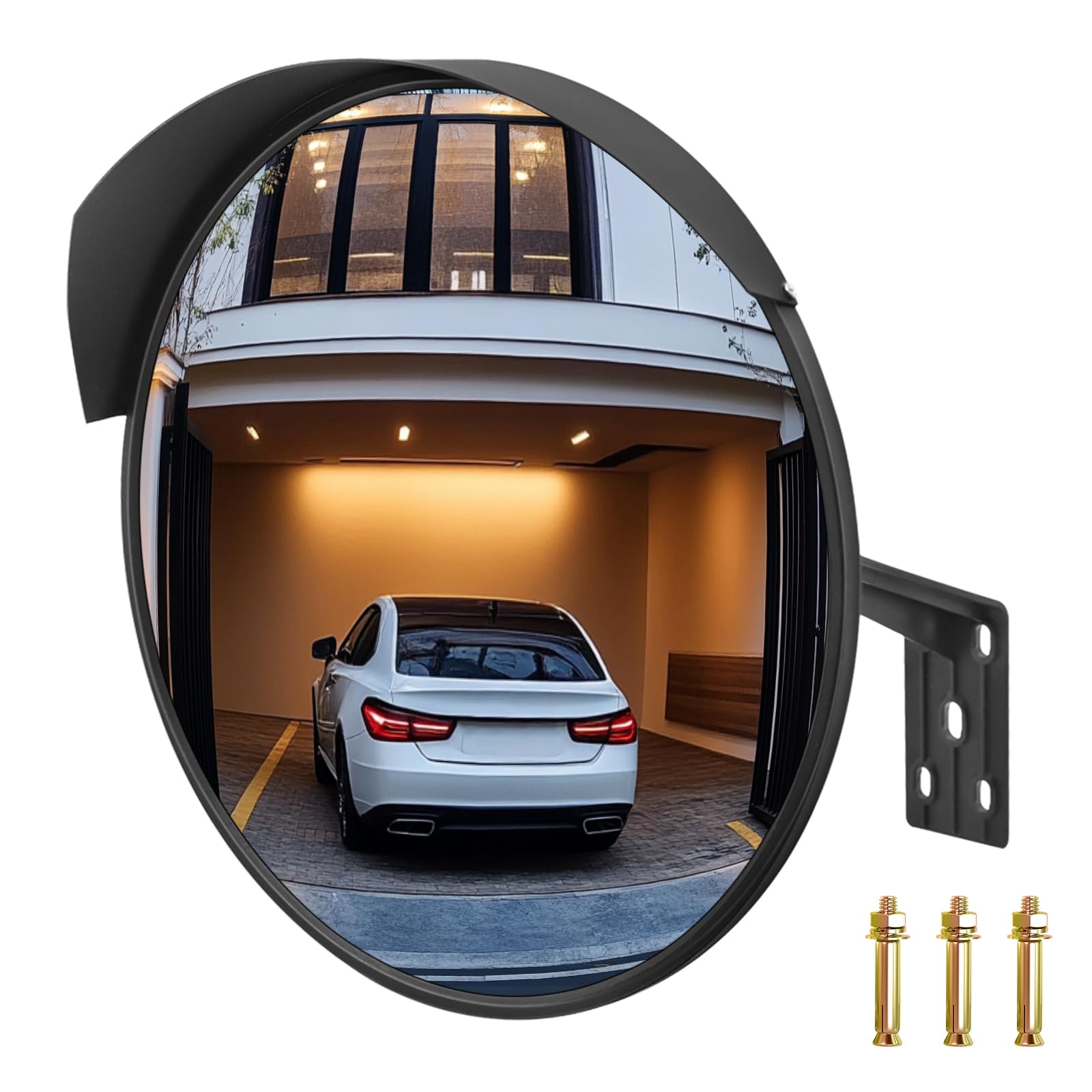 Miroir d'allée convexe avec miroir d'angle mort de bord, grand angle avec support de fixation réglable Miroir de sécurité incurvé (support extérieur et intérieur)