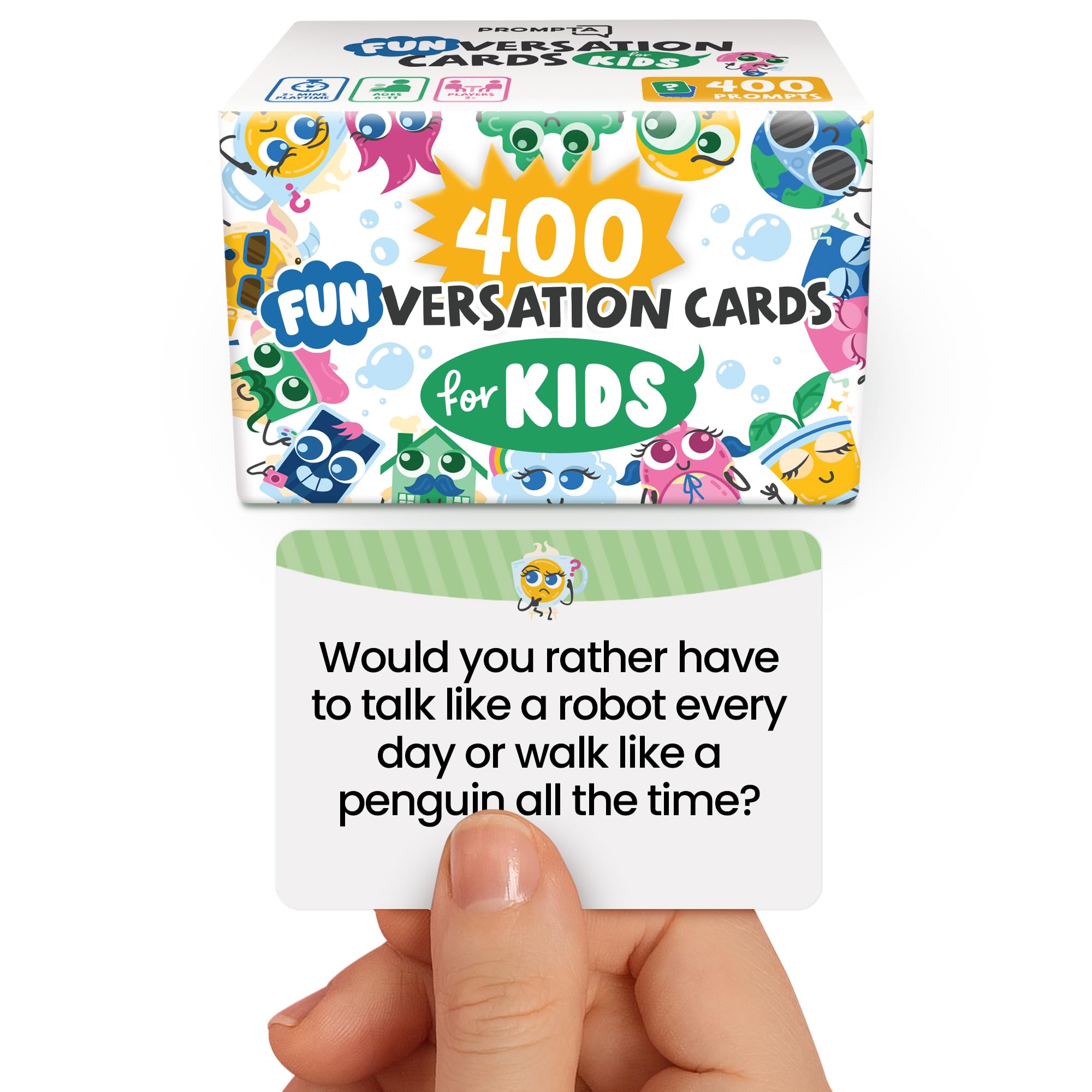 400 Silly, Interactive Conversation Cards for Kids Ages 6-11 - Laugh and Connect with Activities and Questions from 16 Categories - 2.5" x 1.75" Cards Great for Road Trips, Family Dinner, or Class