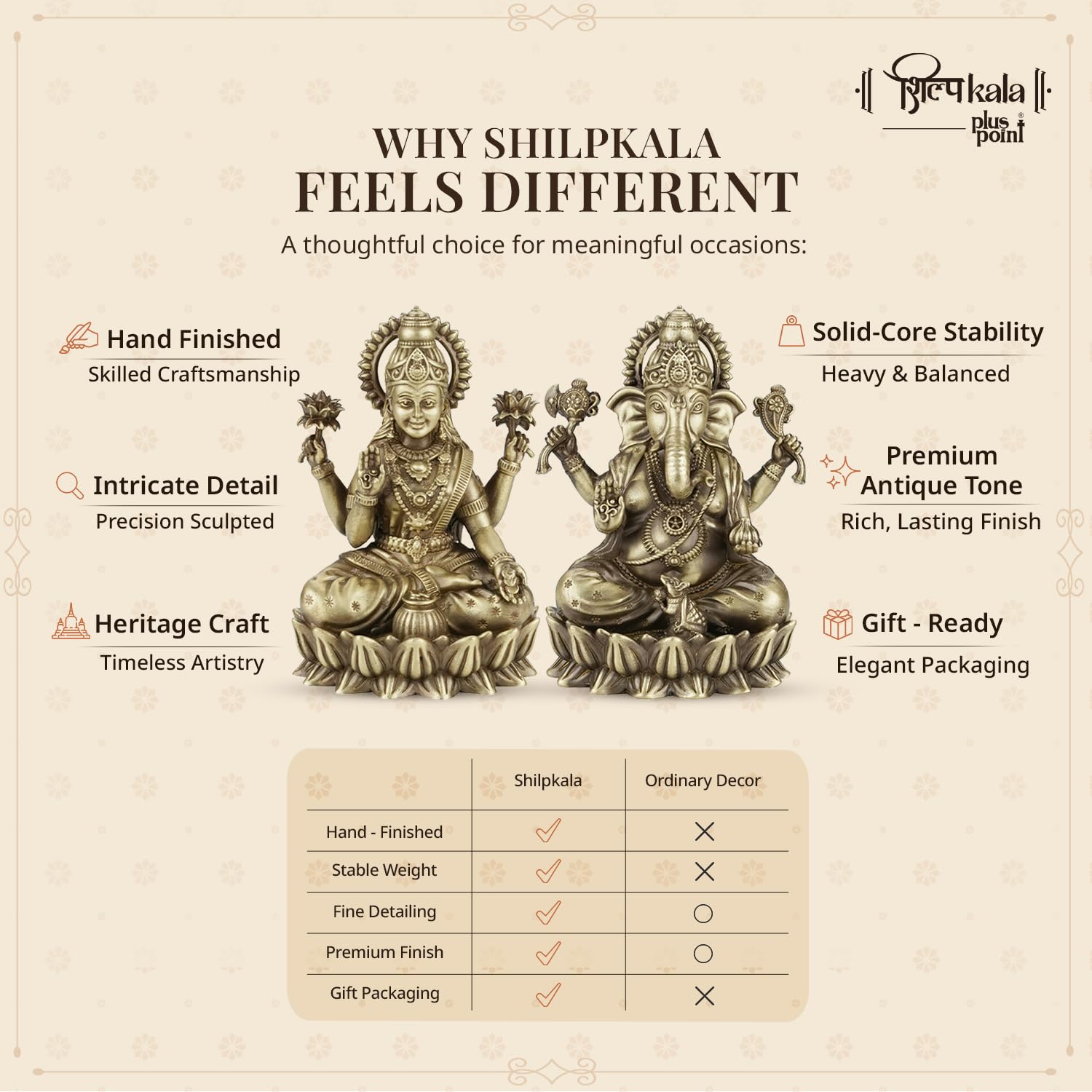 Laxmi Ganesh Brass Idol - Home & Worship Decor -6