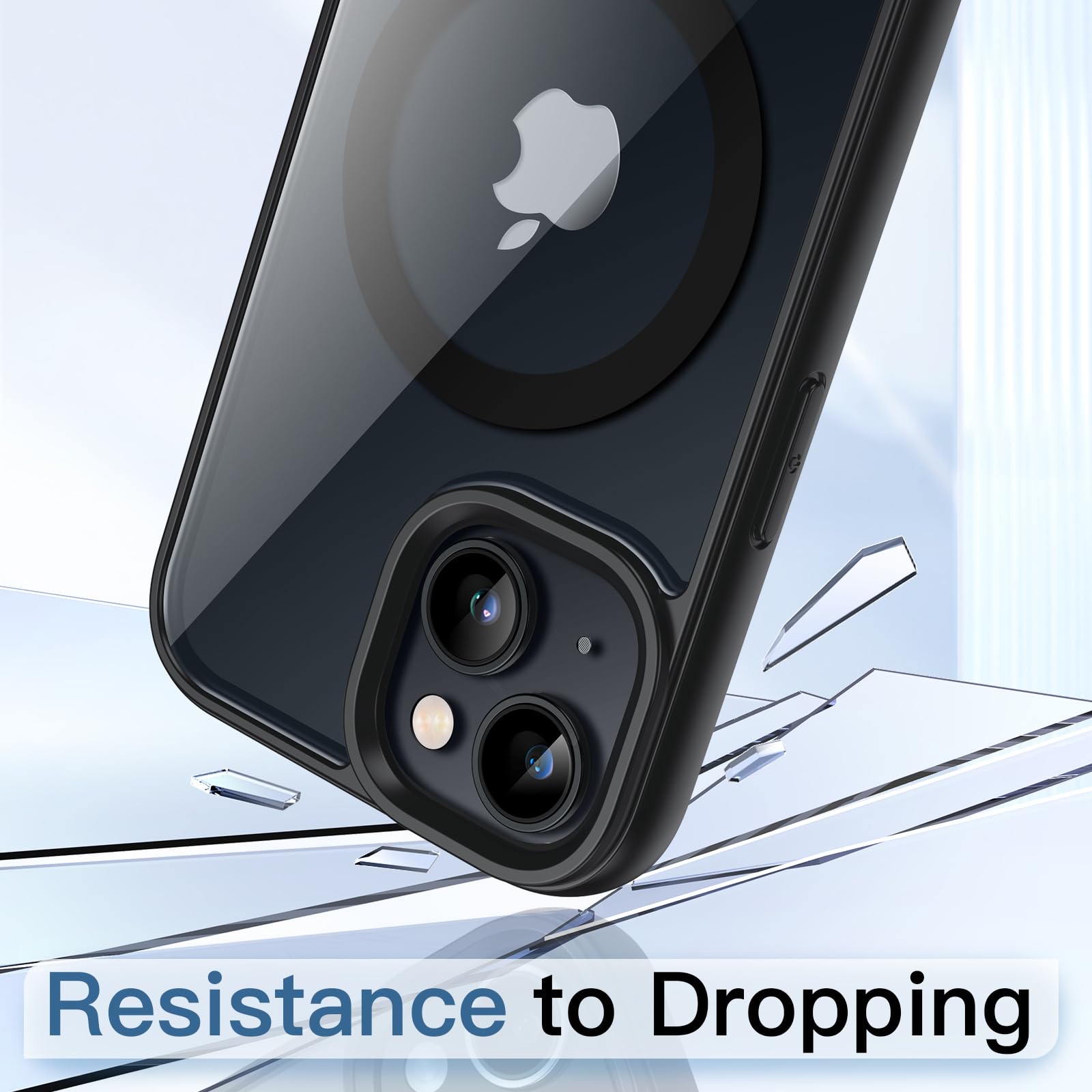 JETech Cover Magnetica per iPhone 13 6,1 Pollici Compatibile con MagSafe, Antiurto Cellulare Paraurti Custodia, Solida Colore Opaco TPU Telaio, Anti-Graffio Retro Trasparente (Nero)